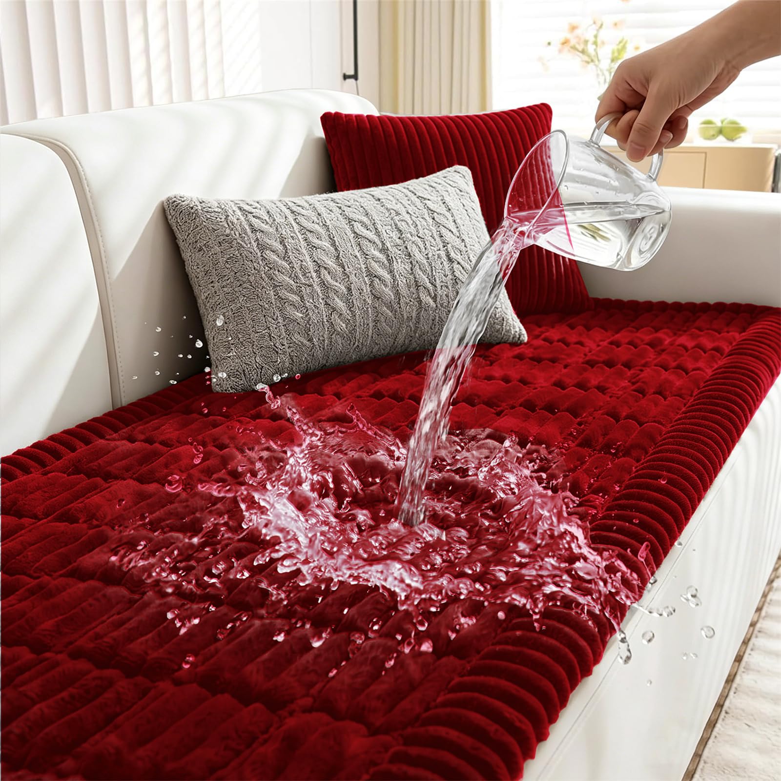 LINGKY Pet Sofa Cover, Waterproof Sofa Cover 2 3 4 Seater, Settee Covers, Couch Protectors for Dogs, L-Shaped Corner Couch Cover, Thick Corduroy Fuzzy Pads for Pets and Kids (Red, 90x210cm)