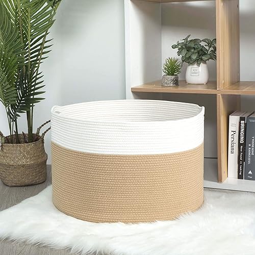 Miniatura 5 de MINTWOOD Design Canasta decorativa de cuerda de algodón tejida extra grande de 22 x 14 pulgadas, canasta de lavandería, canasta de manta, canasta de
