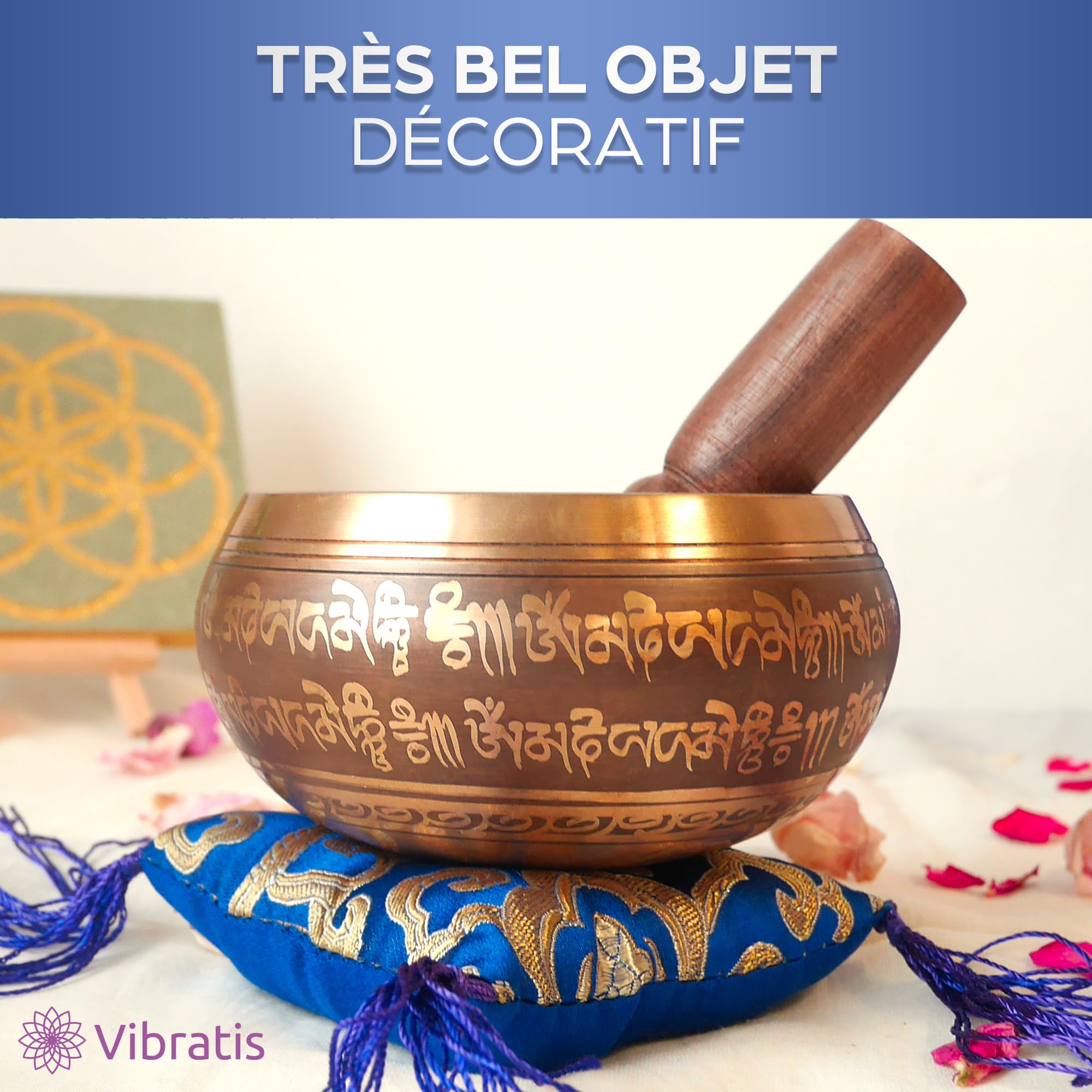 Bol Tibétain Artisanal - Bol Chantant fabriqué au Népal - Inclus: Bol Tibétain, Coussin, Maillet en bois, Boite Lokta - Idéal pour Méditation, Relaxation, Guérison [Satisfait ou Remboursé]