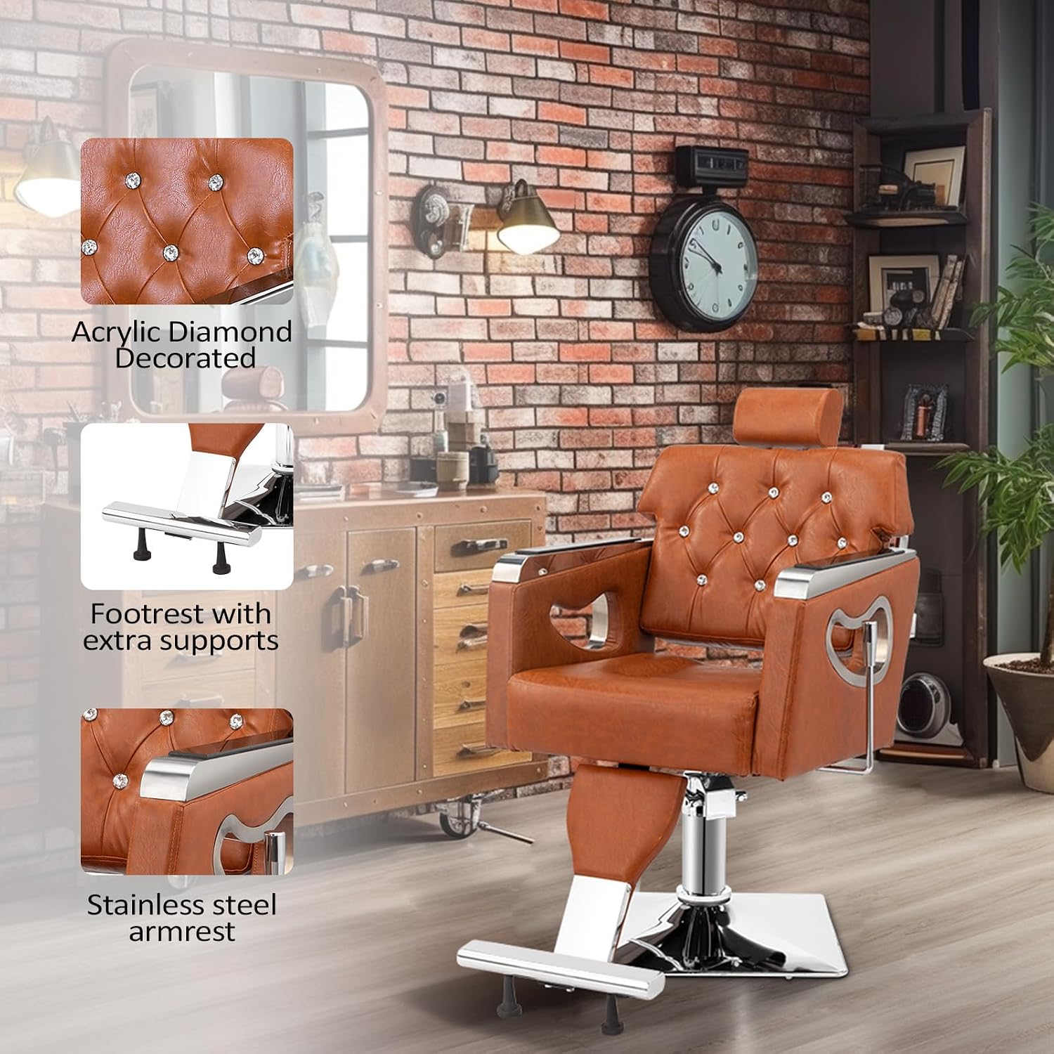 OmySalon Reclining Salon Chair - Vintage Styling, Hydraulic Barber Chair with Adjustable Headrest - All Purpose for Beauty Spa Shampoo Tattoo Esthetics