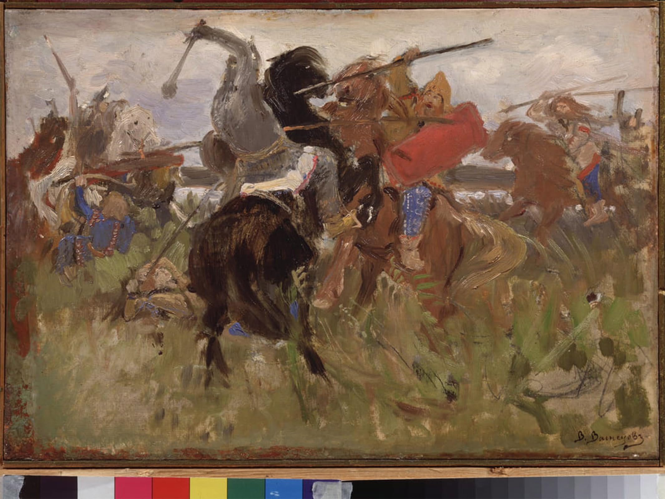 POSTERIIk Vintage Classic Picture Landscape Artwork Battle Between the Scythians and the Slavs Clash of Horsemen in Armor Portrait Canvas Painting for Office Home Decor 60x90cm