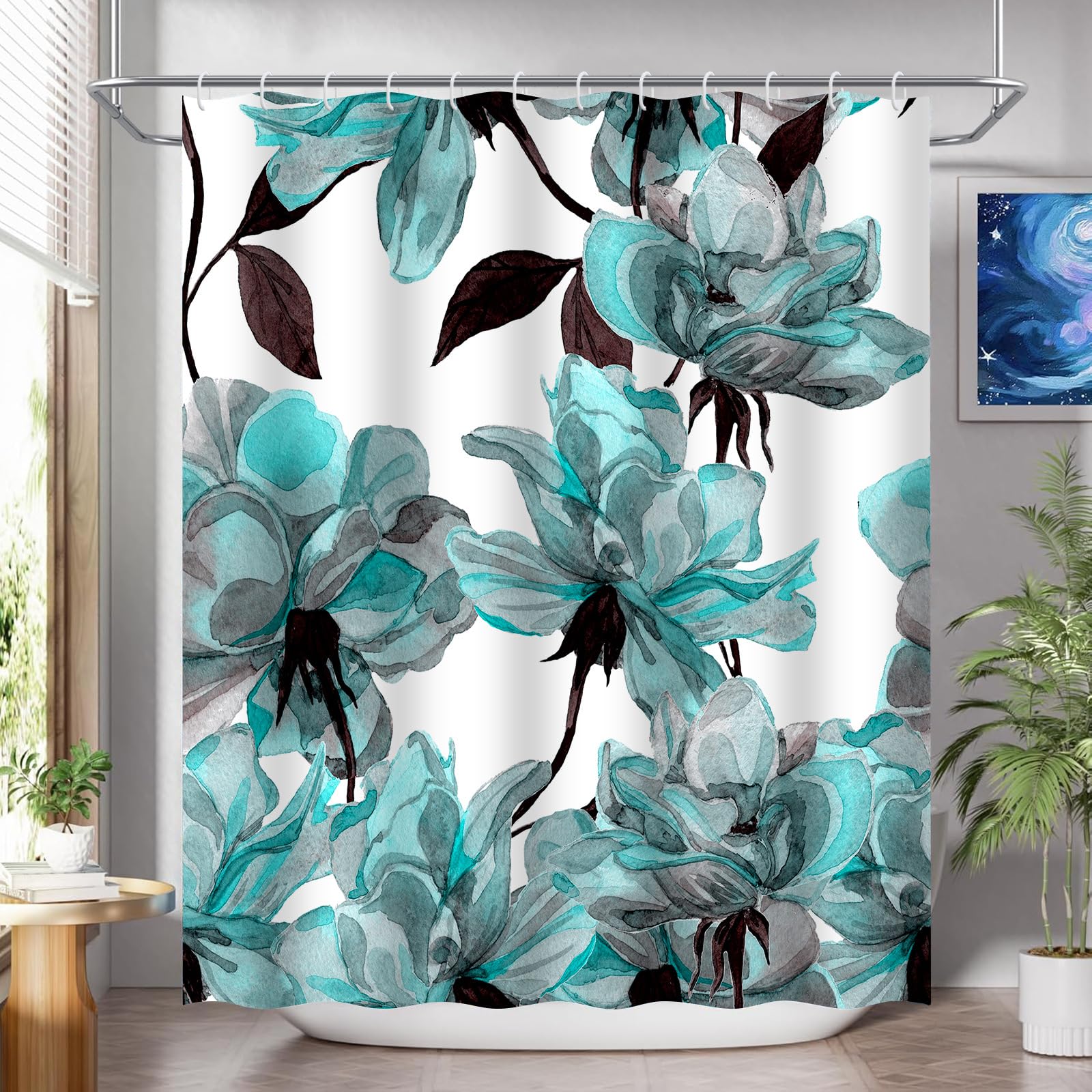Rideaux de douche tissu fleur bleue 180x220 créez une ambiance spa chez vous