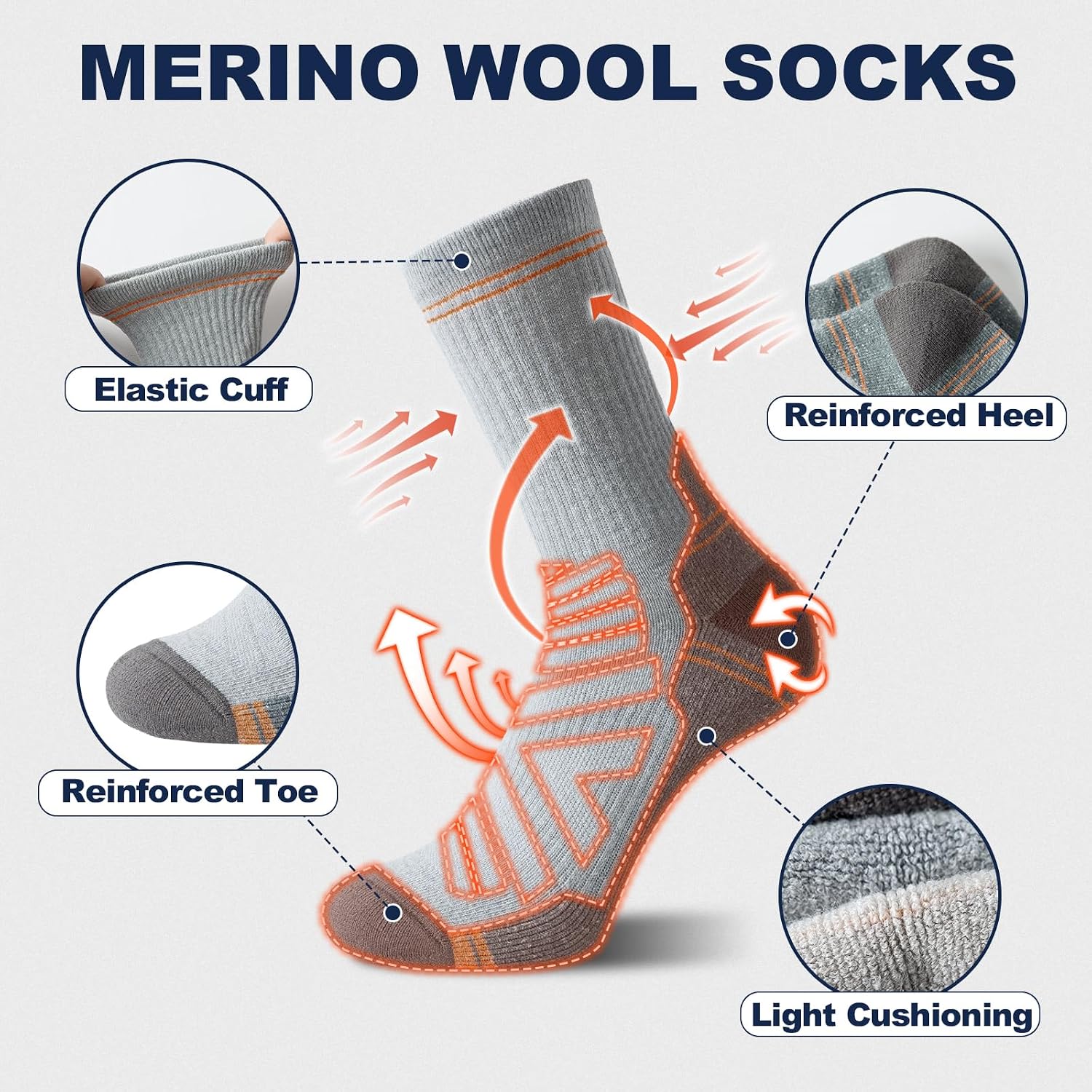 BONANGEL Thin Merino Wool Socks for Men, 3 Pairs Lightweight Mens Boot Dress Wool Crew Socks