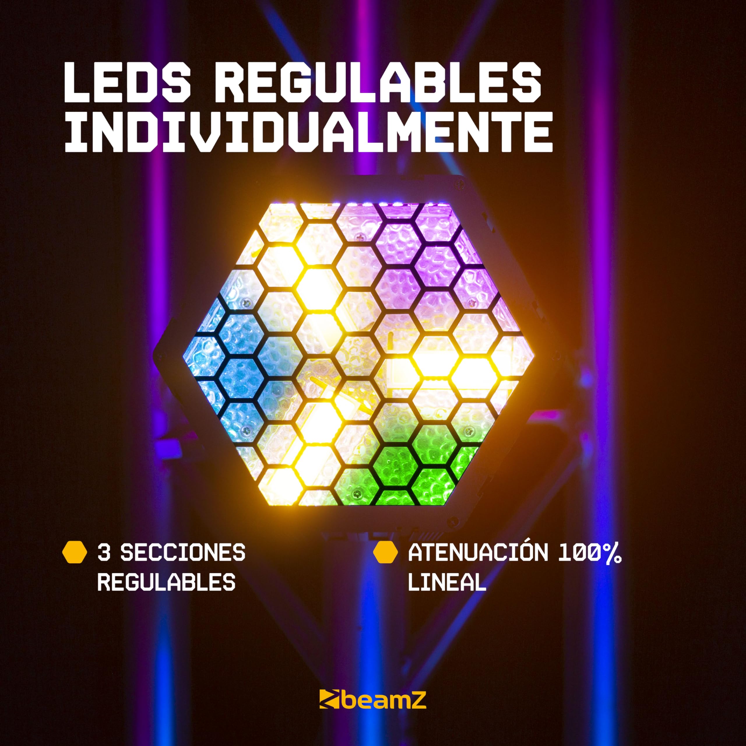 BeamZ RB90 - Pack 7 Cegadoras Retro LED RGB Blanco Calido 3x30W DMX 16/34 Canales 72 LED SMD RGB Dimmer Lineal 100% Efectos Automaticos Master Slave Iluminacion Escenica Profesional