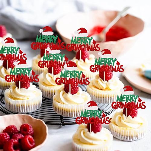 Vista 21 de Rsstarxi Paquete de 30 adornos navideños para cupcakes de hombre de jengibre con purpurina para baby shower, decoración para temática de Feliz
