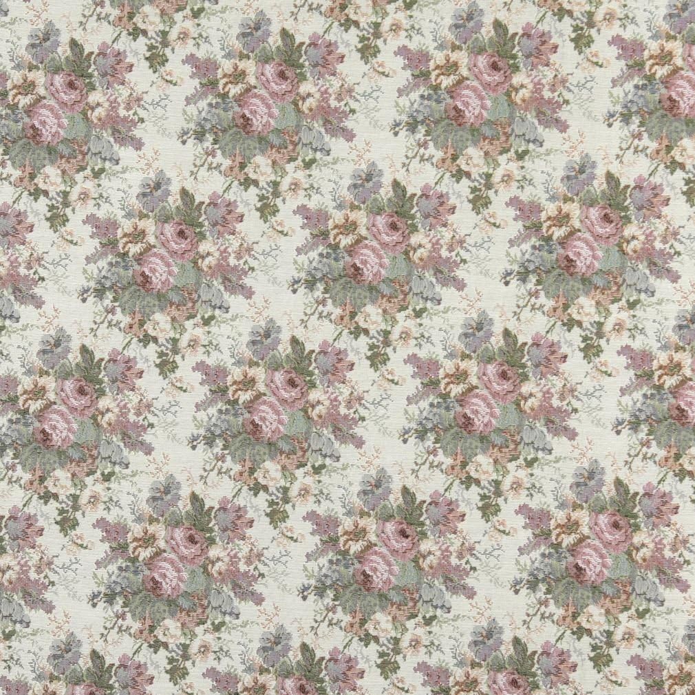 Pink Blue and Green Floral Tapestry Upholstery Fabric by The Yard - SKU: Vincent Victoria