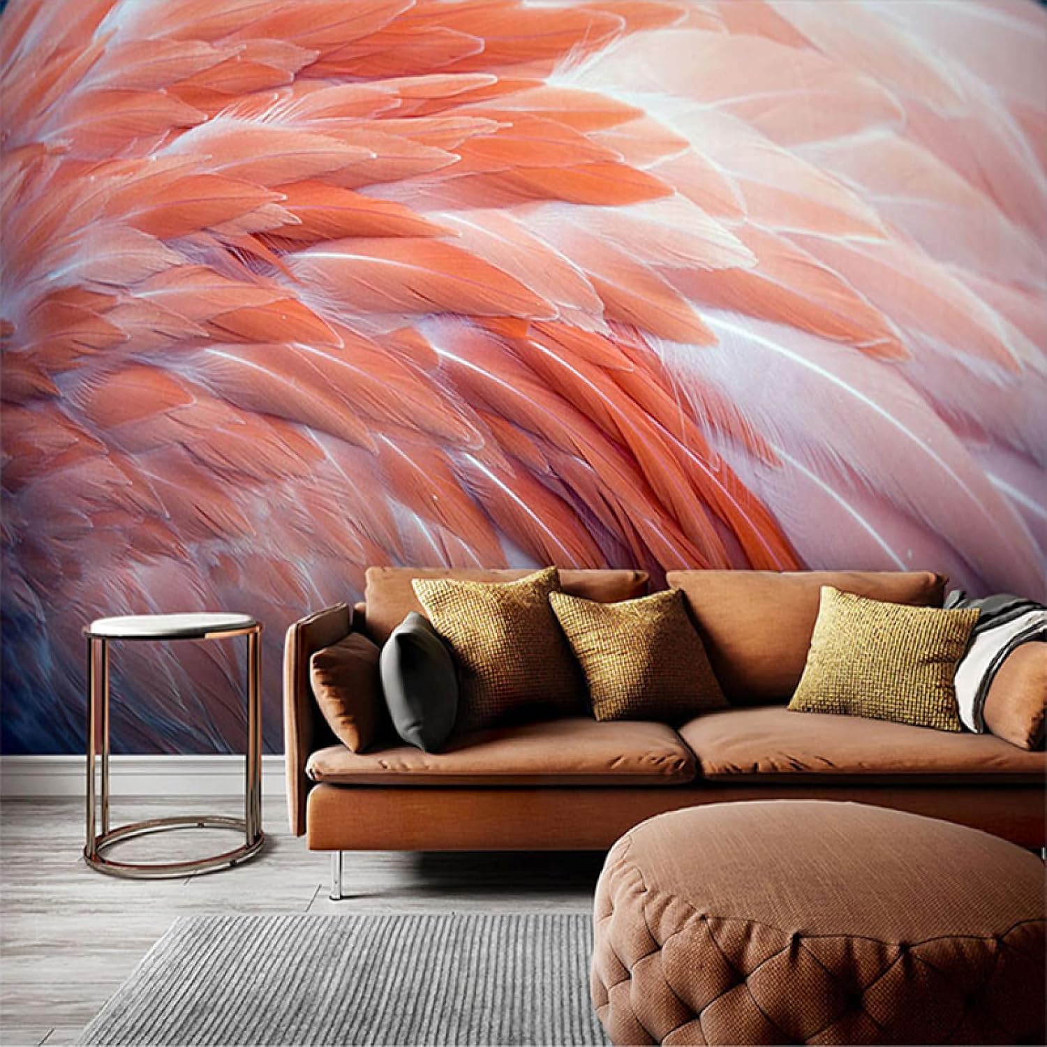 Papier peint soie gaufrée plumes de flamant rose 3D haut de gamme