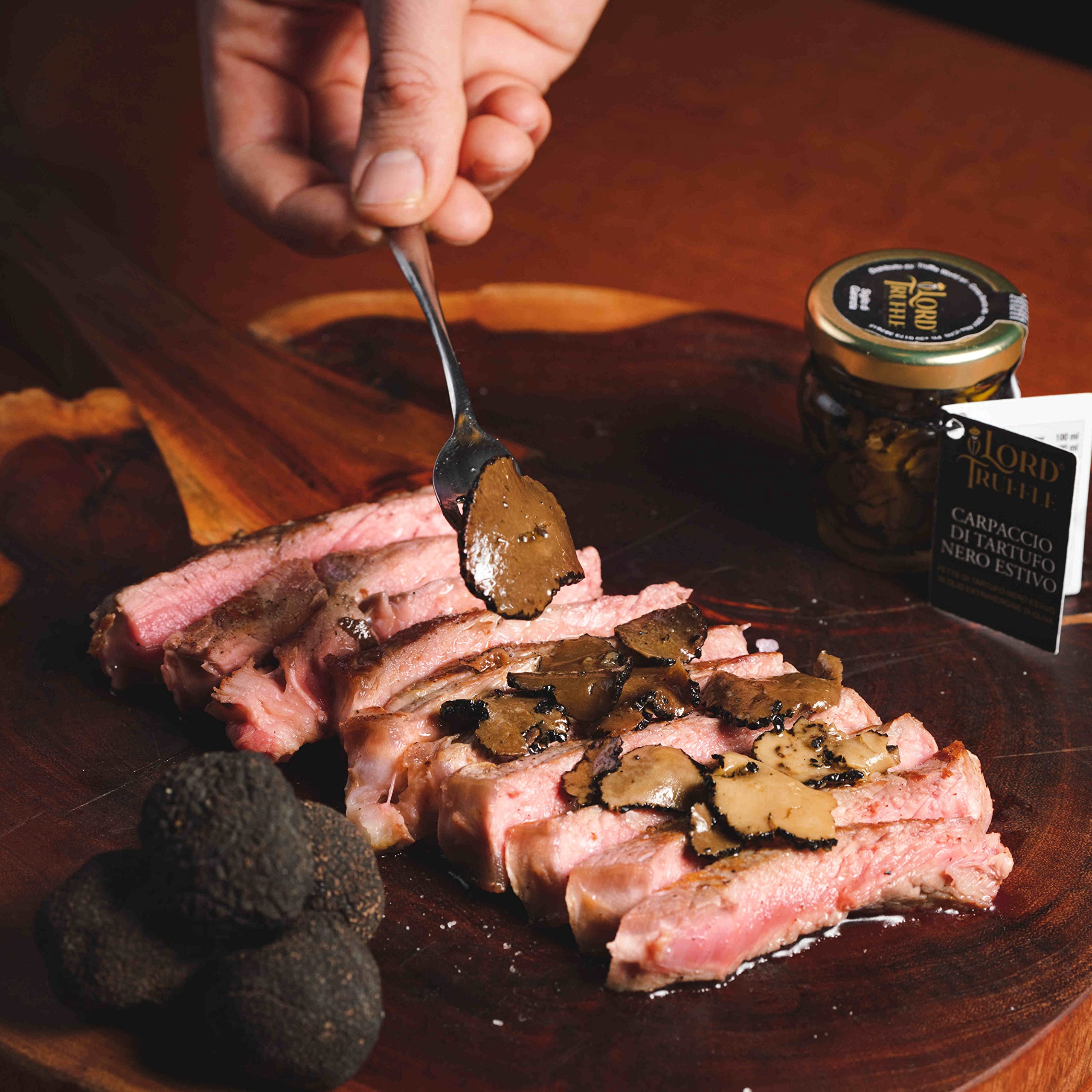 Lord Truffle | Carpaccio de Trufa Negra de Verano Italiana 45g, Olor a Maleza, Obtenido de Fina Trufa Negra Fresca de Temporada, Trufa Negra Fresca Gourmet 1ª elección, 100% Italiano