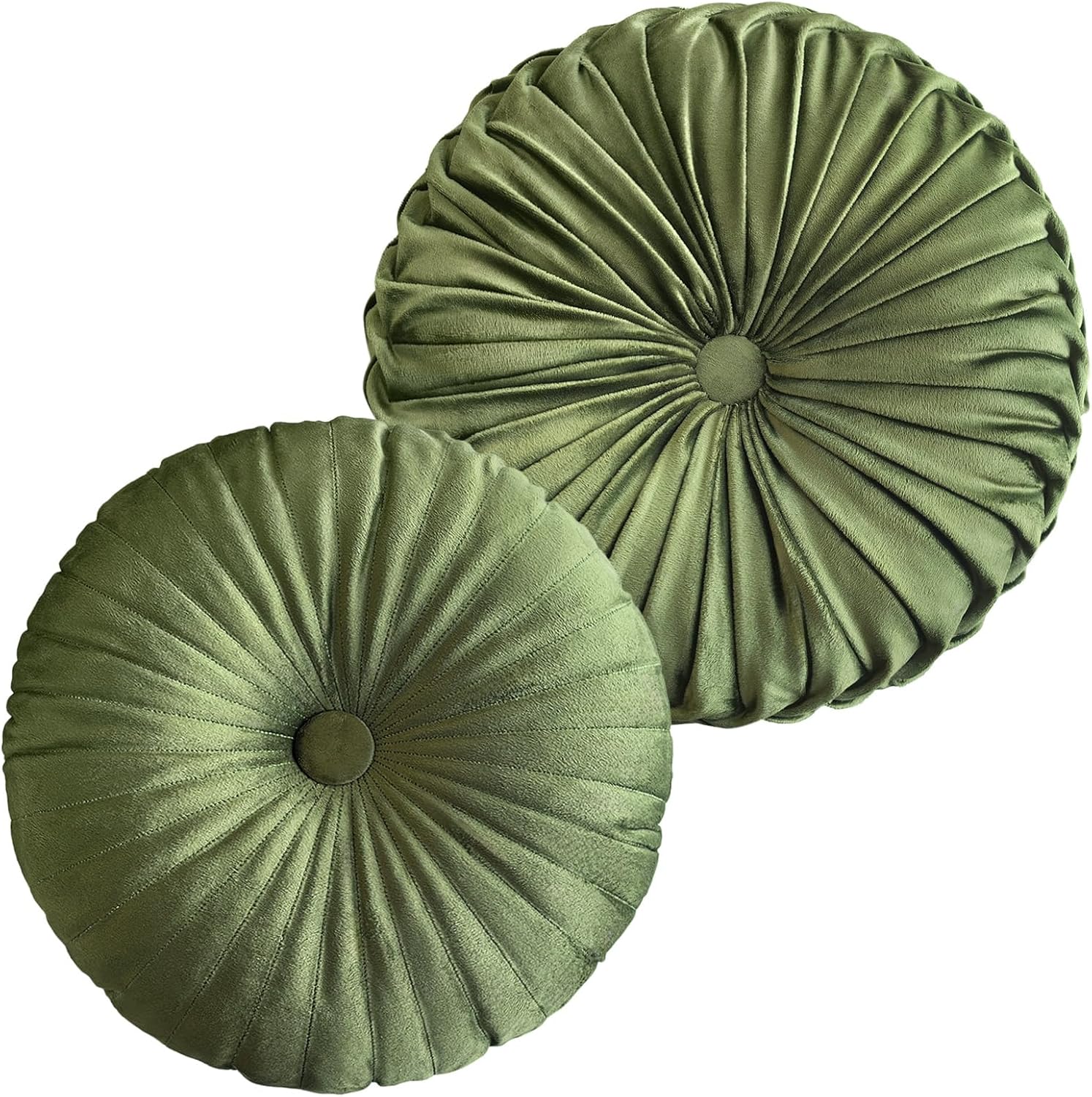 Teieas 2 Pcs Round Throw Pillows Pleated Velvet Pumpkin Round Pillows Floor Cushion for Living Room Couch Chair Bed Sofa 15.7"x15.7"/13.8" x 13.8" (Olive)