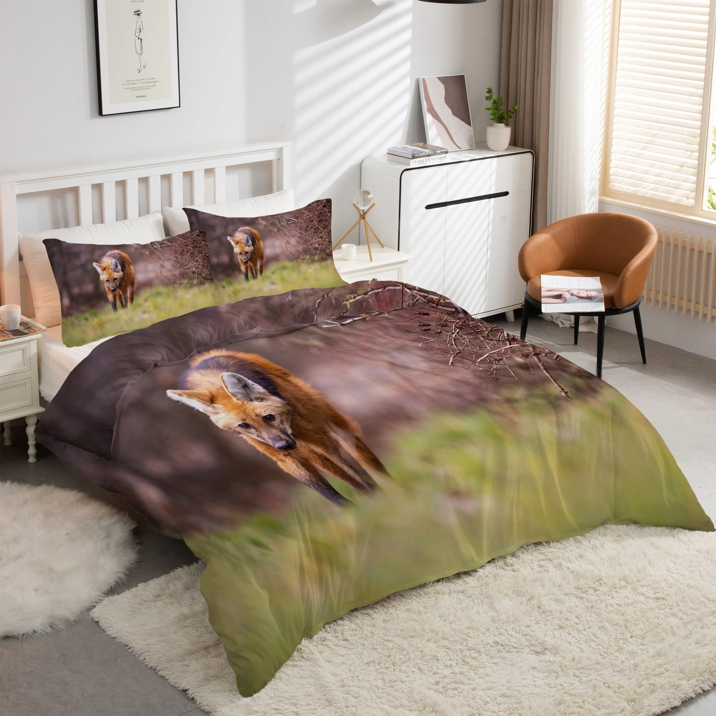 Housse couette microfibre douce 160x200 animaux renard ensemble de literie