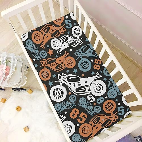 Miniatura 2 de Pfrewn Crib Sheets for Boys Girls Motorcycles Truck Car Fitted Crib Sheet Fits Standard Crib Mattress Pads Stretch Soft Toddler Baby Sheet, 52x28x9IN