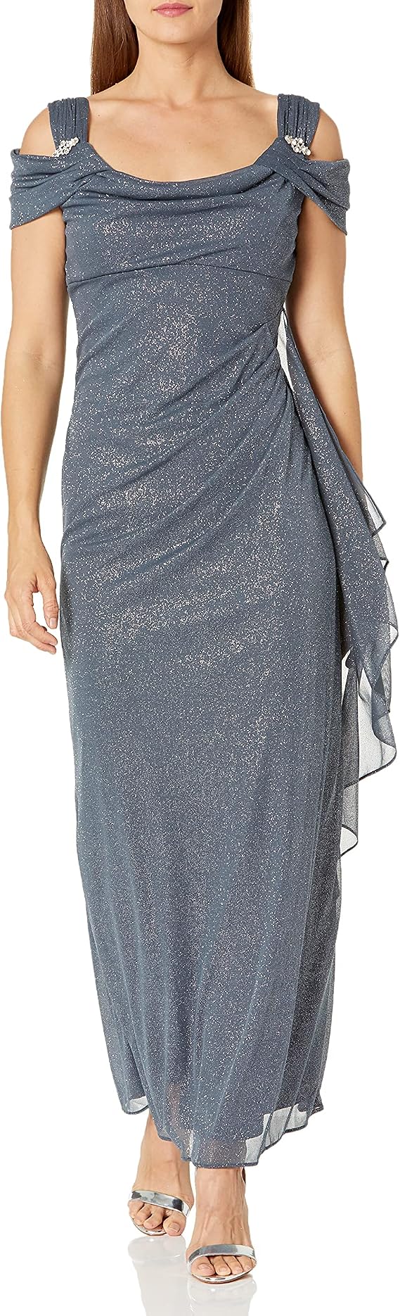 Petite Matte Chiffon Cowl Bodice Dress 