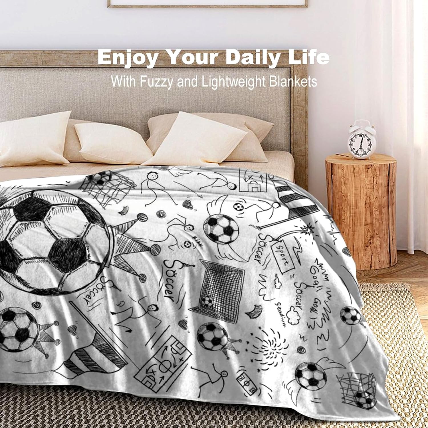 Soccer Blanket Sport Fans Cozy Soccer Blankets and Throws Unique Funny Plush Football Theme Decor Bedding for Lovers Kids Boys Girls Women Men Gifts Living Room Bedroom 80"X60"