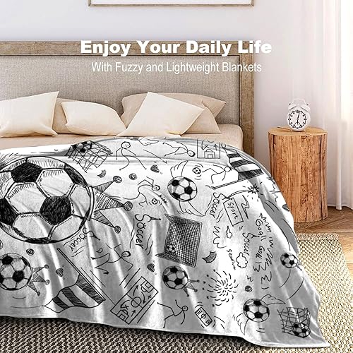 Miniatura 6 de Manta de fútbol para fanáticos del deporte, acogedoras mantas y mantas de fútbol de felpa única y divertida decoración temática de fútbol para