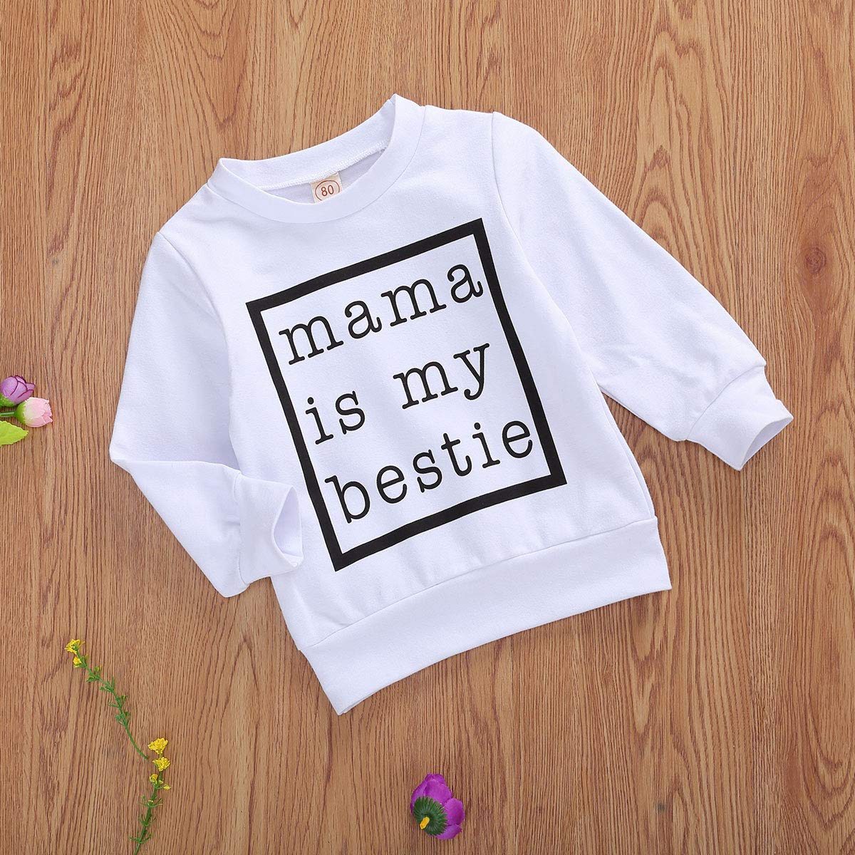 FIOMVA Toddler Infant Baby Girl Boy Pullover Sweatshirt Long Sleeve Letter Printed T-Shirt Top Blouse Casual Clothes Outfit (J-Mama is My Bestie White,0-6 Months)