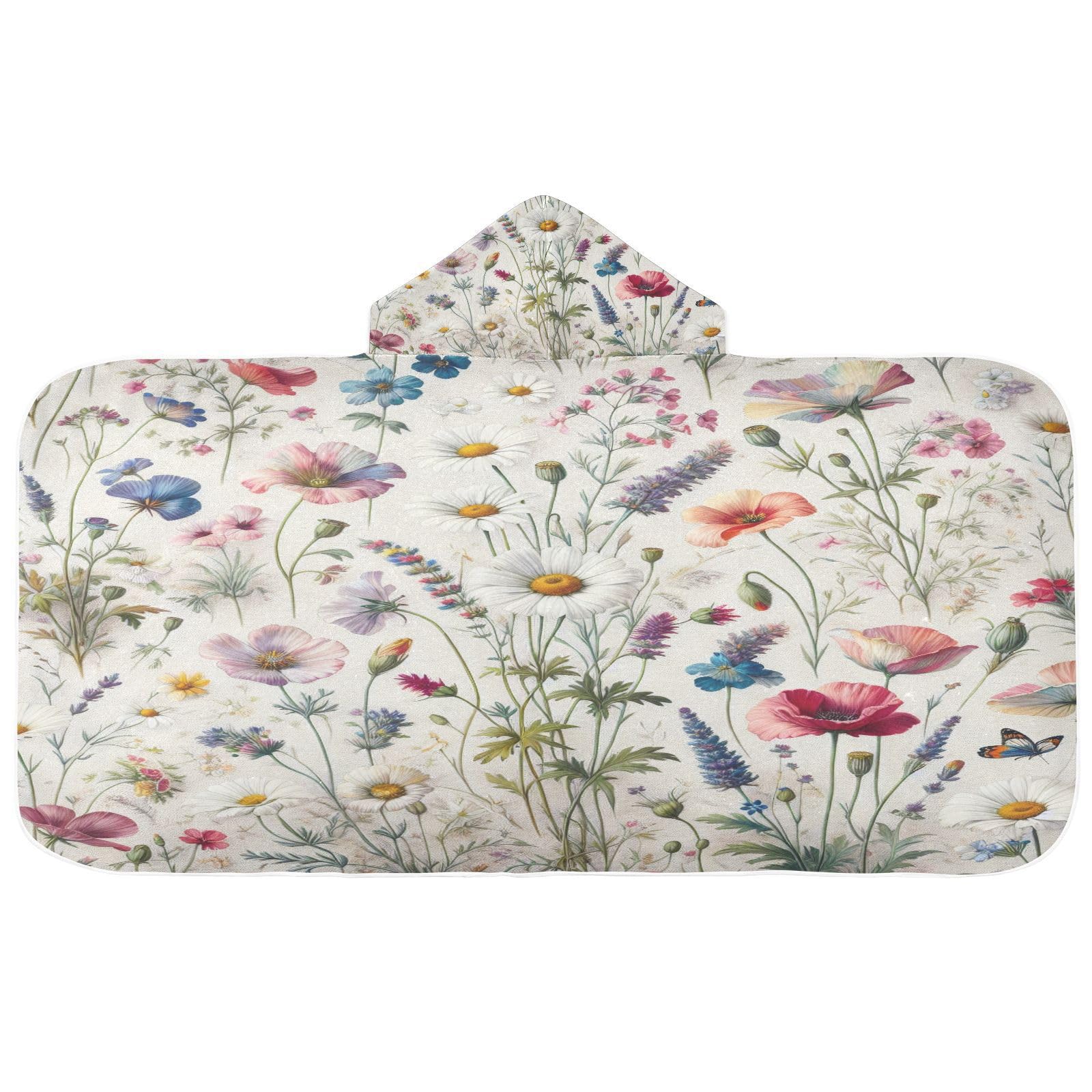 Kigai Colorful Flowers Hooded Beach Towel for Kids Soft Absorbent Quick Dry Bath Towel with Hood Lightweight Toddler Shower Pool Bath Wrap for Boys Girls