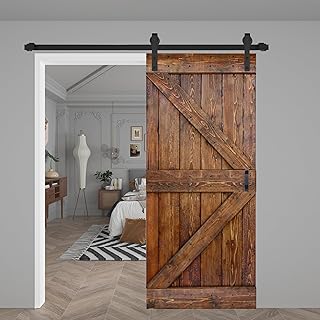 K Series 36in x 84in Classic Walnut Finished Solid Wood Barn Door with Hardware Track - Assembly Needed