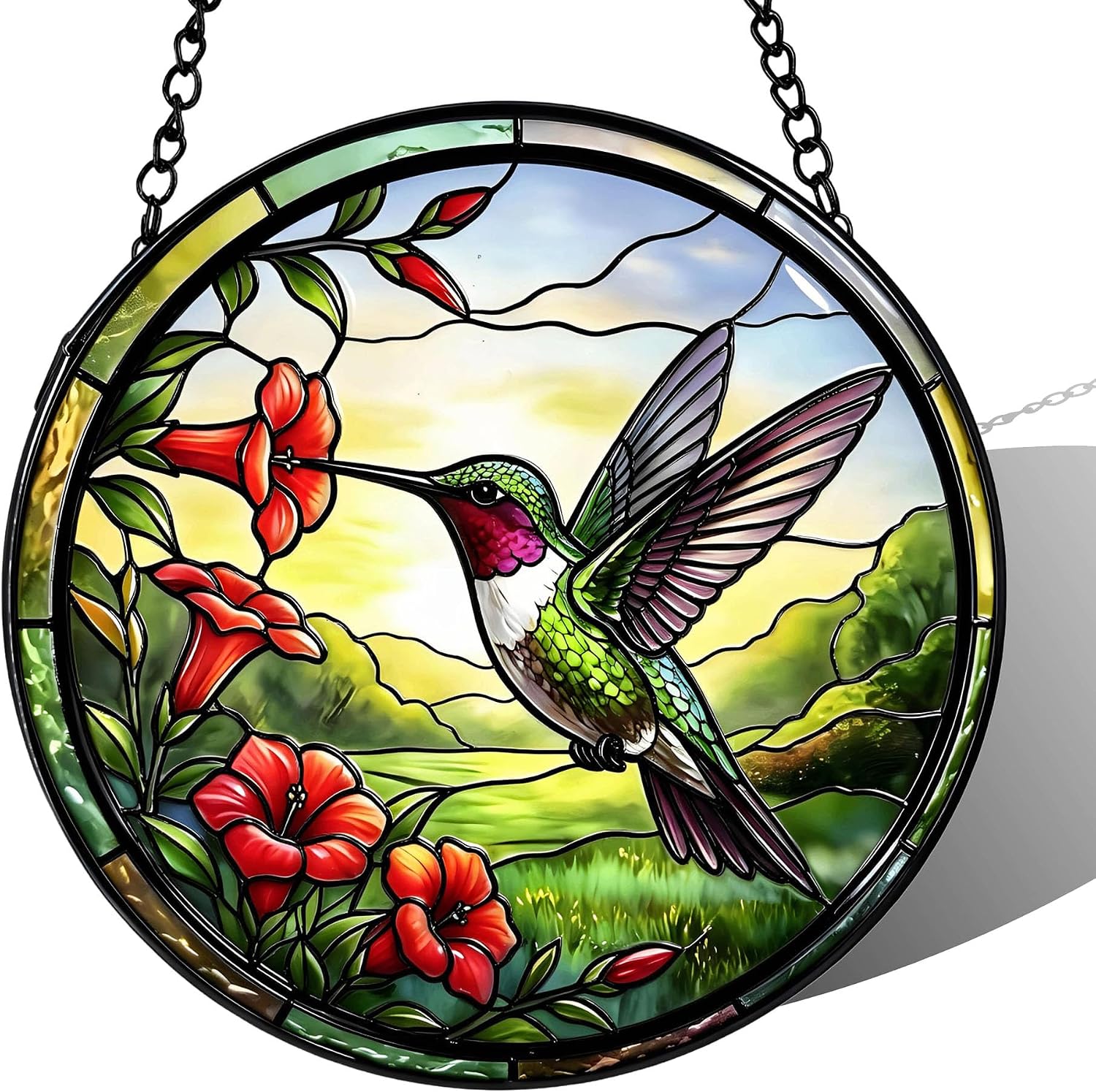 Stained Glass Sun Catcher,Turtle Printed Stained Glass Window Hanging Garden Decor Gift,Sun Catchers Indoor Window,Whimsical Decoration for Home Backyard Patio Lawn Porch 9.8 Inch