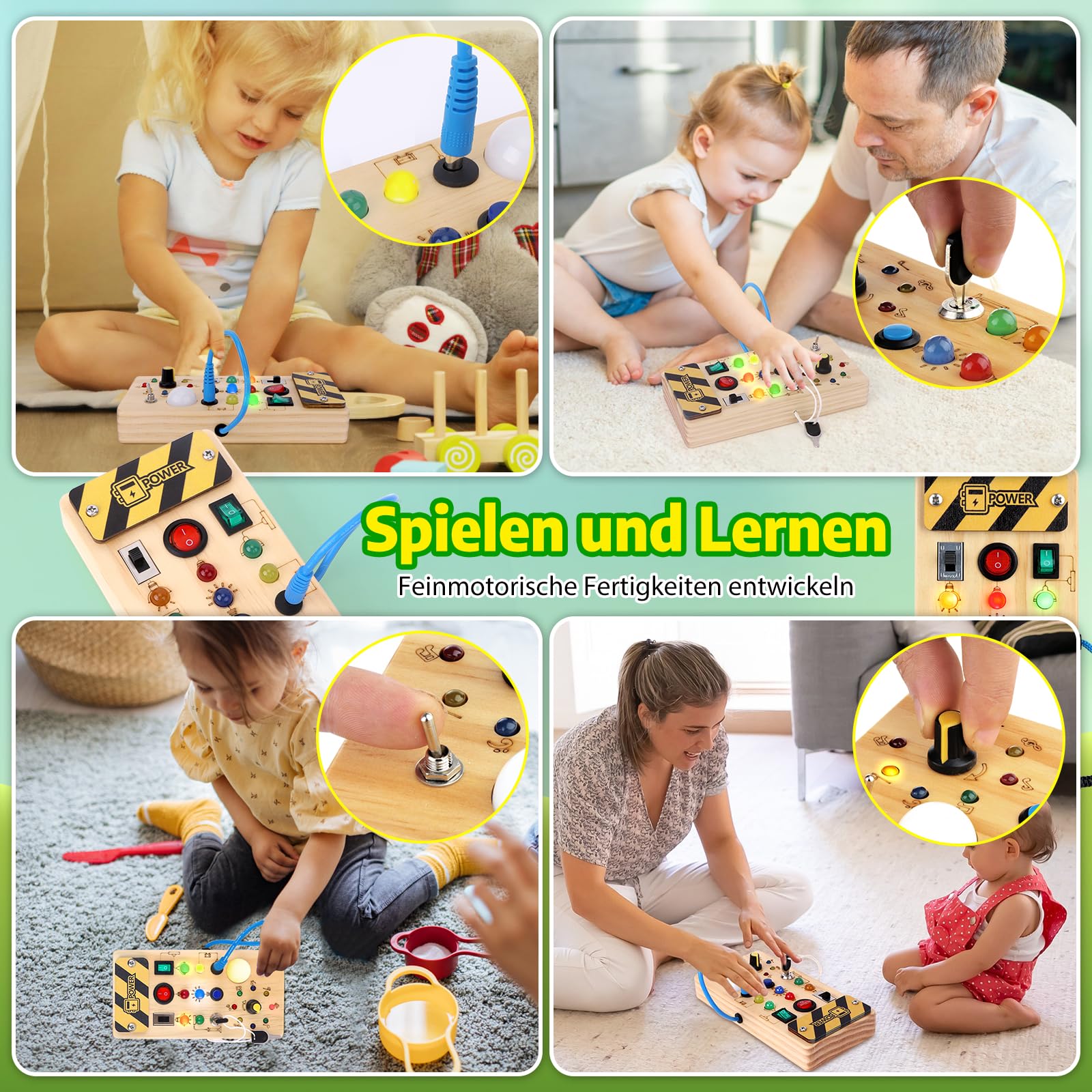 Hoarosall Montessori Busy Board Spielzeug mit LED Lichtschalter Activity Board Holzspielzeug ab 1 Jahr Motorikspielzeug Sensorik Spielzeug Lernspielzeug für Babys und Kleinkinder ab 1 2 3 Jahre - 3