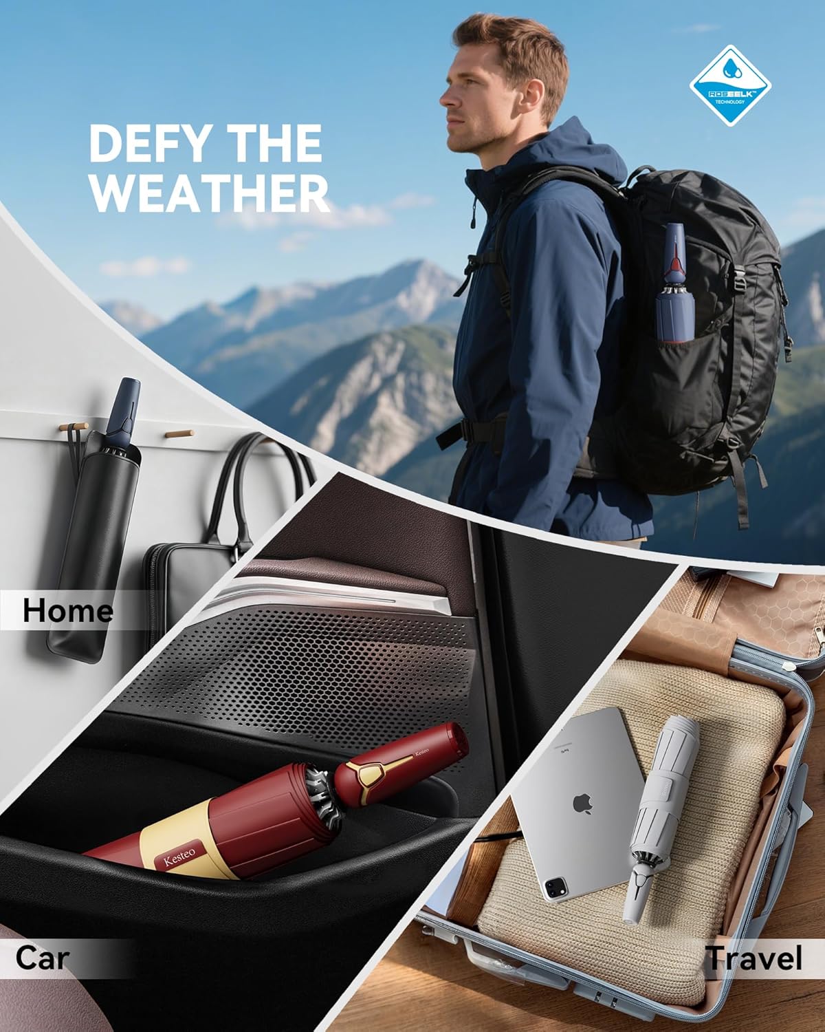 Windproof Travel Umbrella for Rain, Withstand 85MPH Winds, 54 Inch Automatic Reverse Fold Umbrellas Easy Auto Open Close, Portable Compact Umbrella Includes Cover Bag, Perfect for Travel, Car, Commute, Women Men, Backpack - Image 3