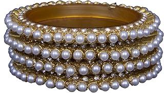 SDShop Cone Shape Springs Studded with Pearls Gold Plated Glitter Bracelet Bangles Sets (2.8)