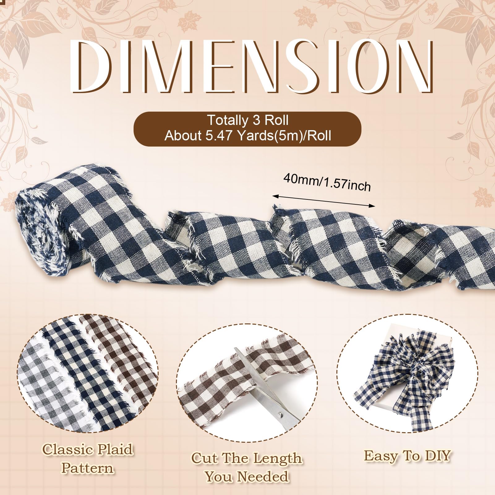 Crafans 3 Rolls Tartan Cotton Frayed Ribbon 40 mm Wide Checked Raw Edged Ribbon Black Plaid Ribbons for Garment Accessories Gift Decoration - Image 4