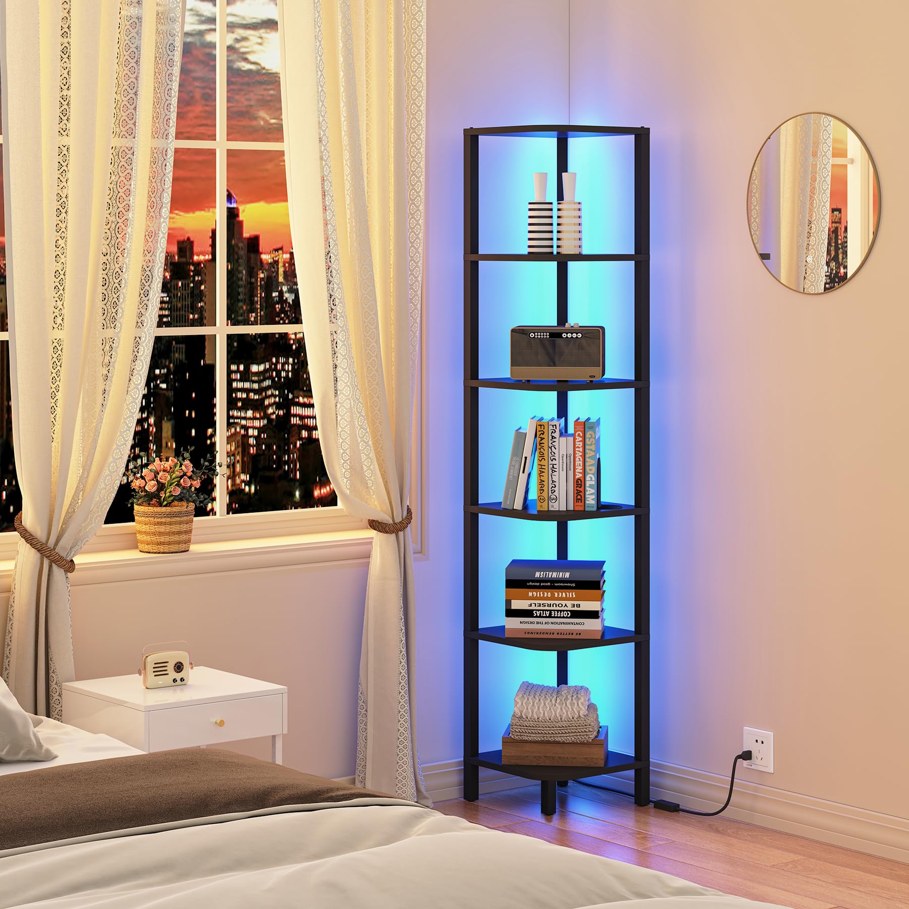 HONGOUZWL 6-Tier Corner Shelf With LED Lights – 66 Inch Steel Frame Display Stand For Living Room, Bedroom, Study - View #10