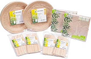 HEKU 30011-01 - Juego de utensilios de cocina (biodegradables, con platos, cuchillos, tenedores y servilletas, 170 piezas), color verde