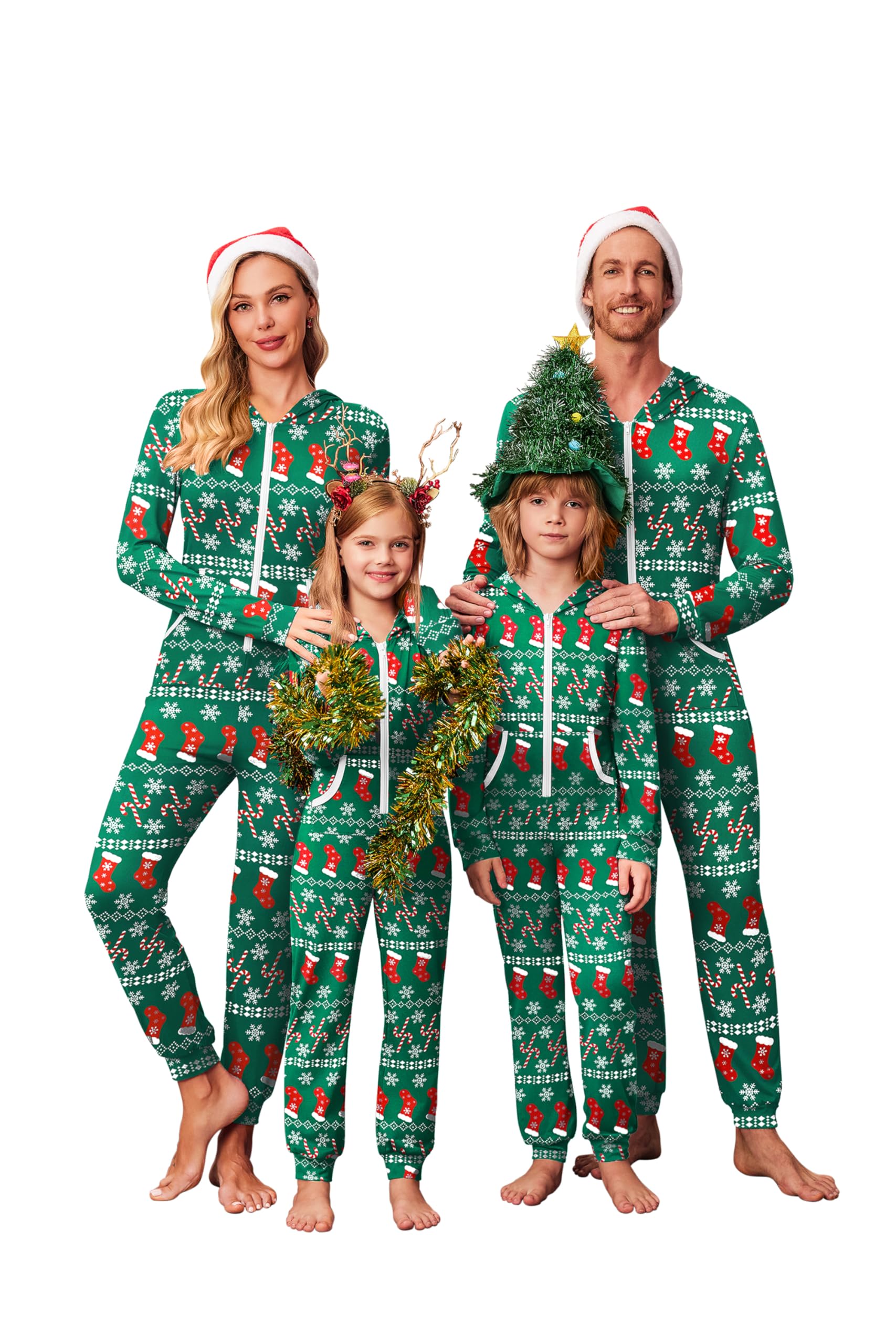Ekouaer Family Christmas Onesie Pajamas Matching Sets Hooded One Piece Pjs
