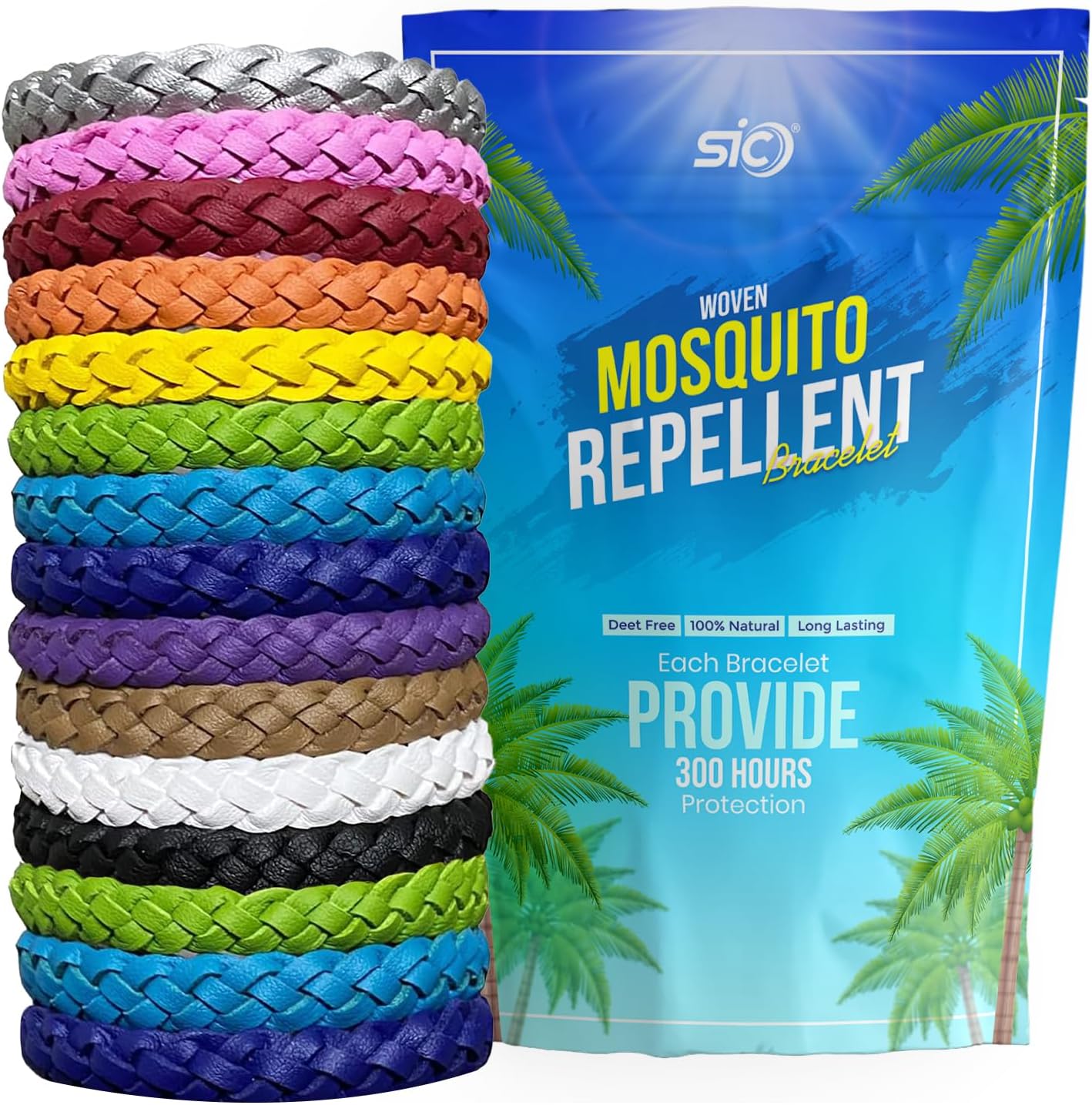 SIC ® Set of 15 Woven Mosquito Repellent Bracelets Safe Outdoor Bug