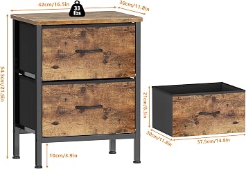 HOMIDEC Bedside Table,42cm Large Capacity Side Table with 2 Fabric Drawers