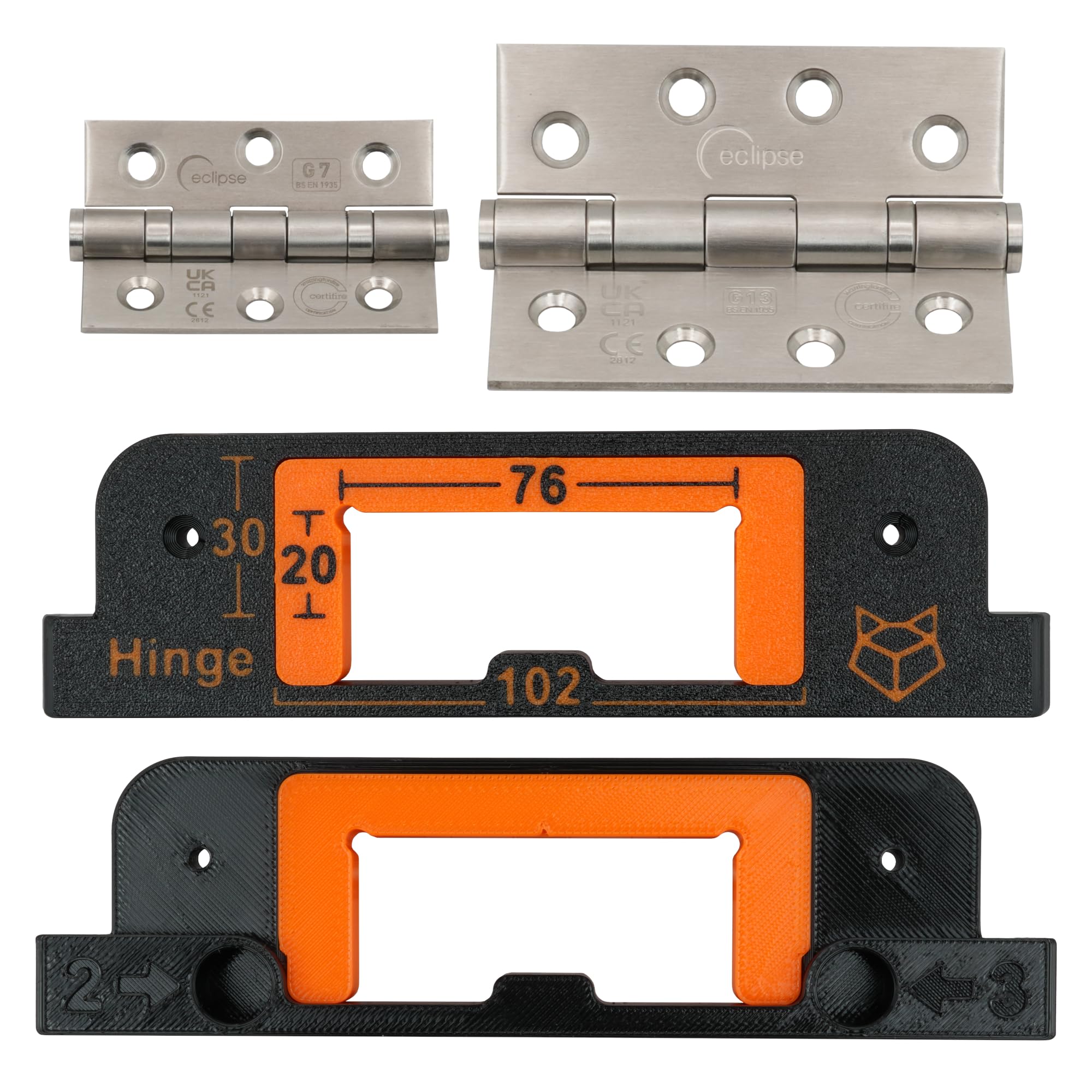 Foxy3DPrints 76 x 51 mm (3") + 102 x 76 mm (4") Precision Hinge Jig Router Template for Door and Door Frame