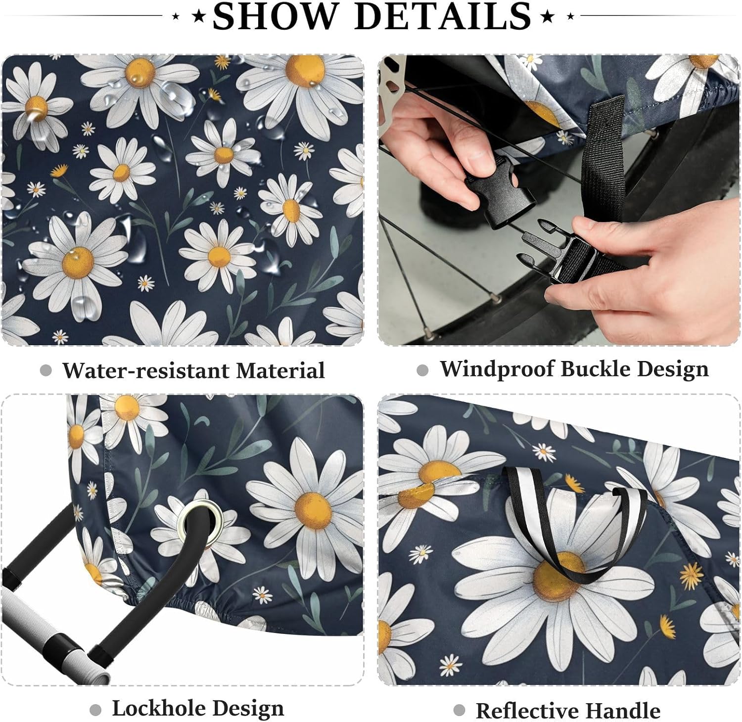 ALAZA Daisy Flower Floral Bike Cover Waterproof Outdoor Ebike Bicycle Covers Tarp Protection for 1/2 Bikes, Sun UV Dust Wind Proof