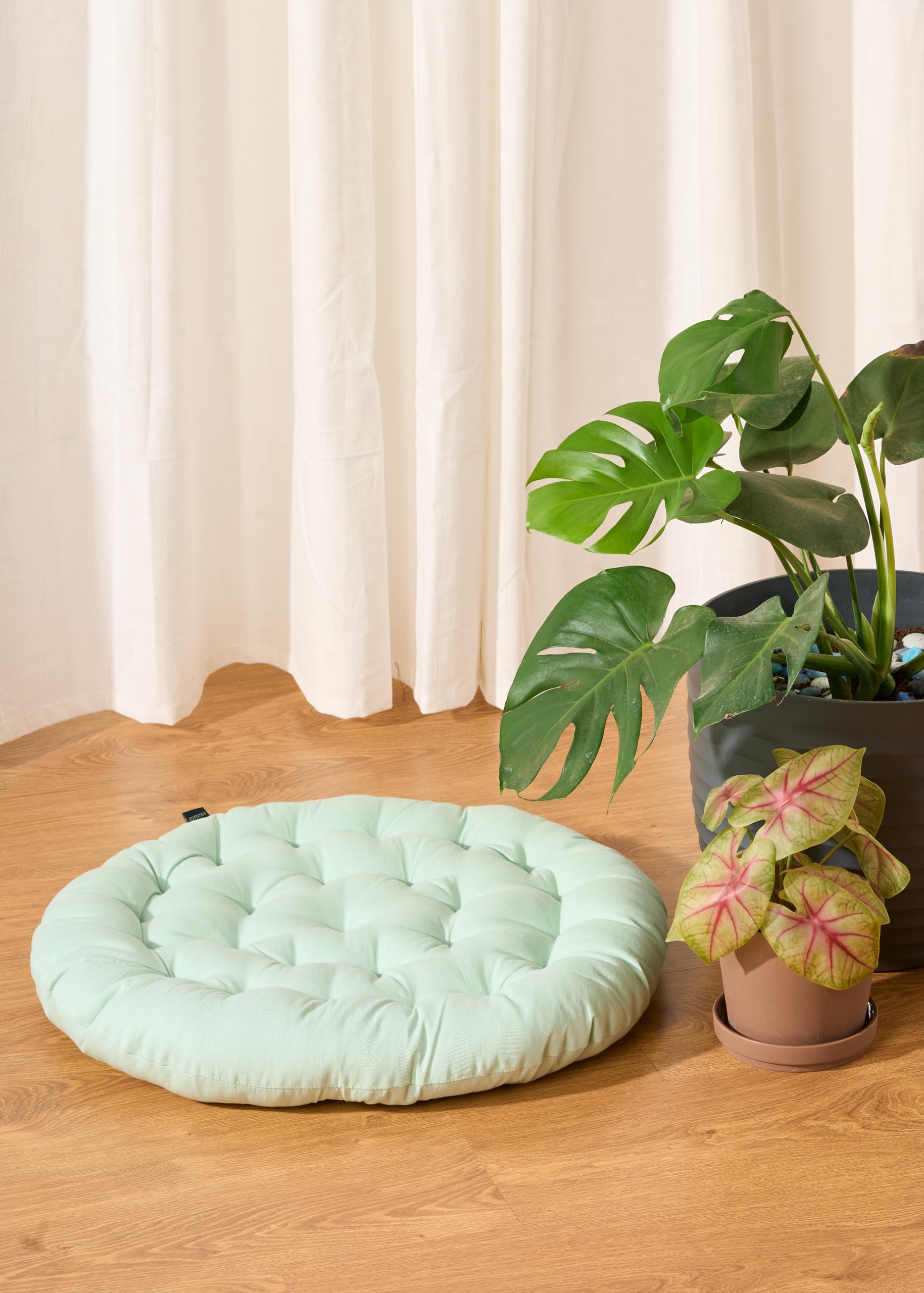 Premium Cotton Floor Seating Cushion | Luxurious Comfort & Microfiber Fill 60X60 CM Large Size for Meditation | Floor Cushions | Pooja | Living Room | Pets | Outdoor Sage Green Pack of 1