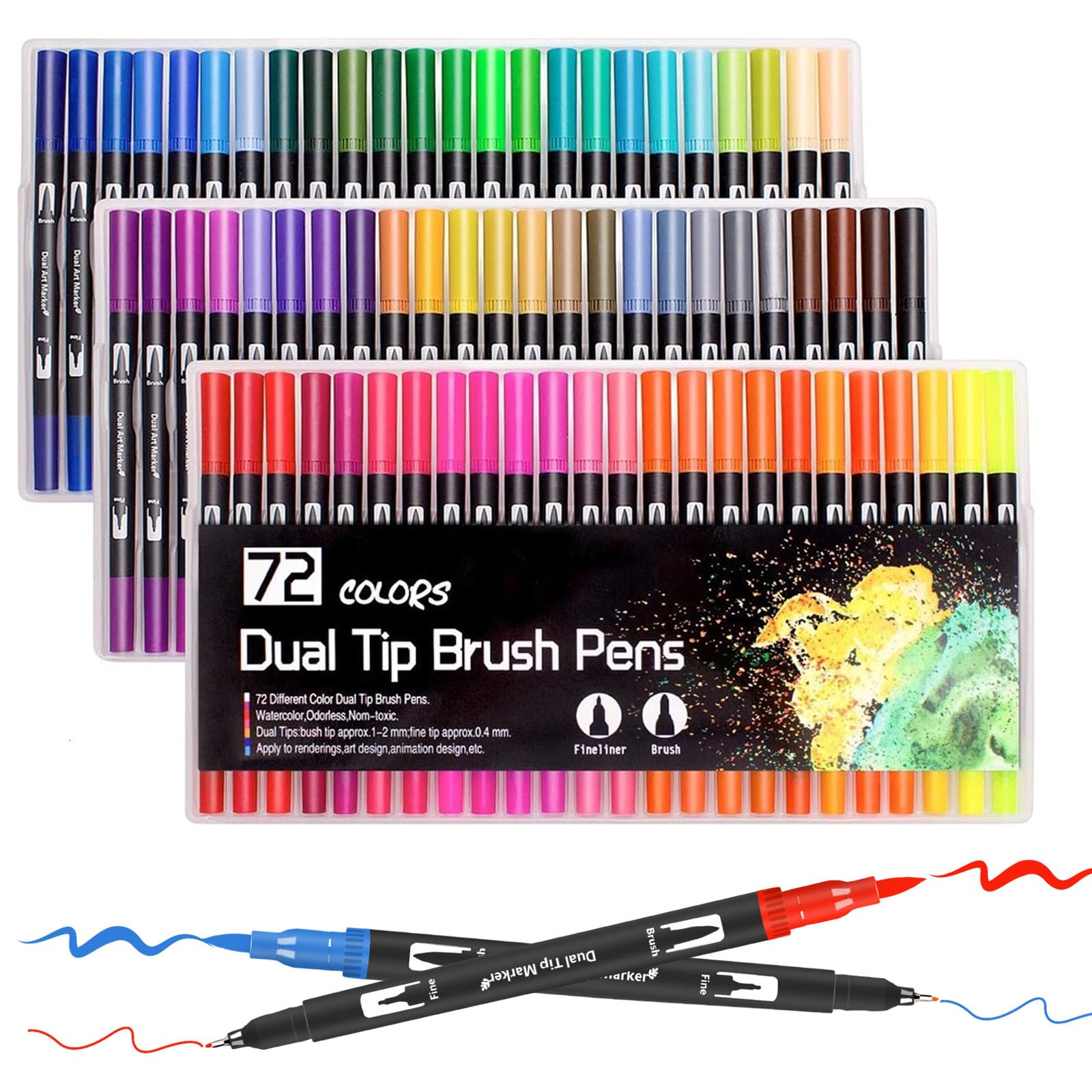 72 Colours Dual Tip Brush Pens Brush Markers, Felt Colouring Pens for Adults Painting Colouring Sketching Drawing Calligraphy