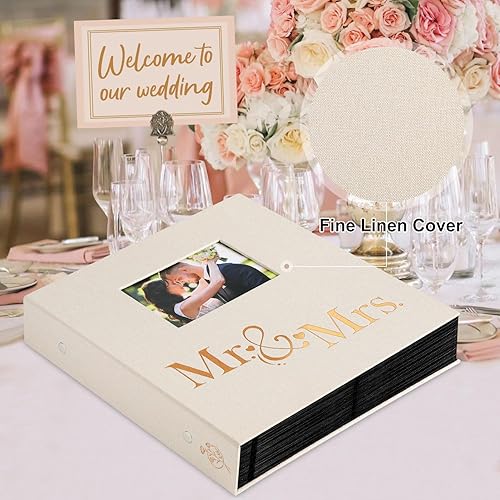 Miniatura 3 de Lanpn Álbum de fotos de boda de 4 x 6 pulgadas, 1000 fotos de bolsillo, cubierta de lino, gran capacidad, para recién casados, para ventana de