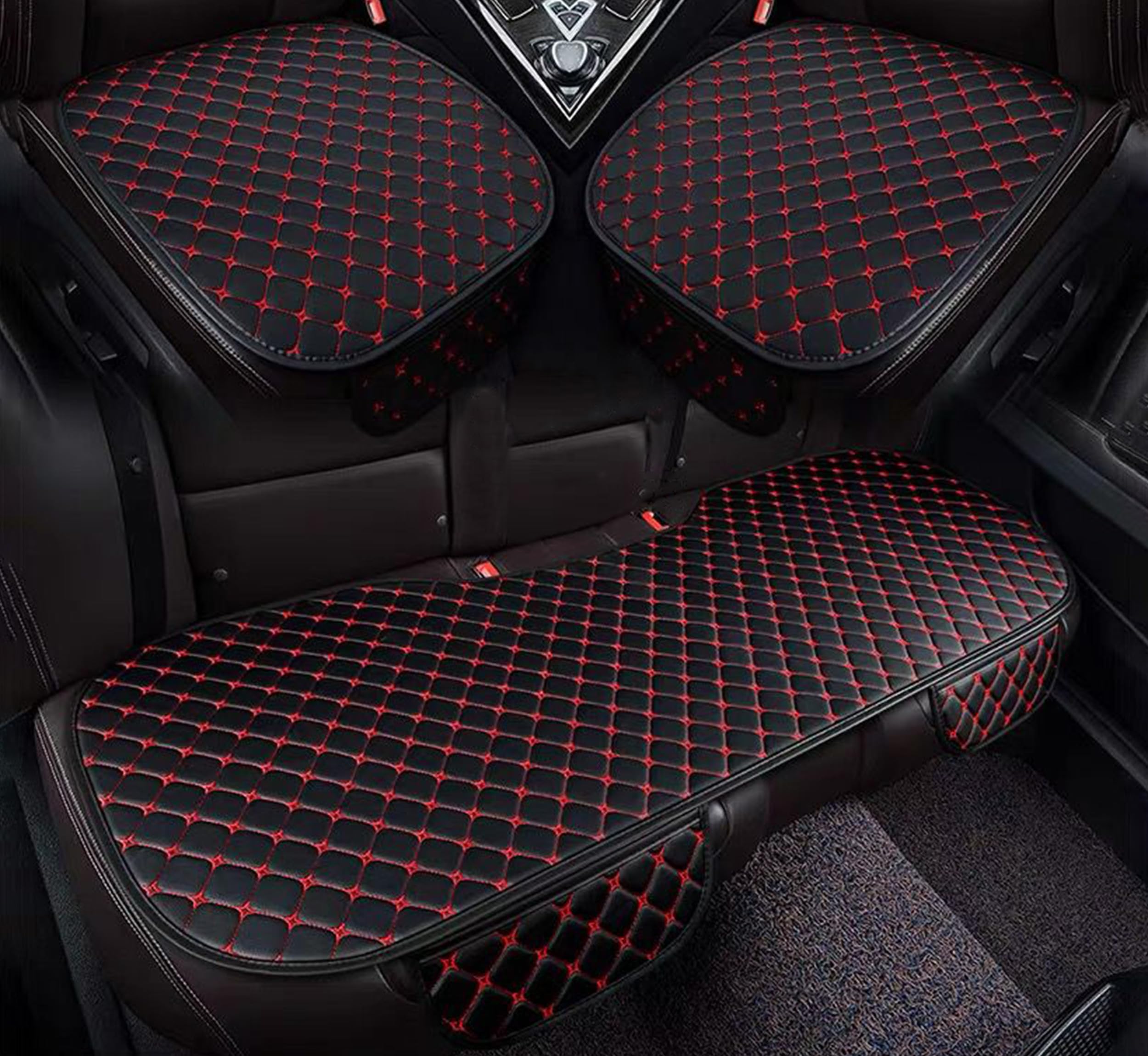 Auto Accessori Lupex Housse de siège 3 pièces Universelle pour Voiture, Protection de siège 2 Avant et 1 arrière | Protector Comfort Automotive Coussin intérieur (PVC - Noir Rouge - 7 pièces)