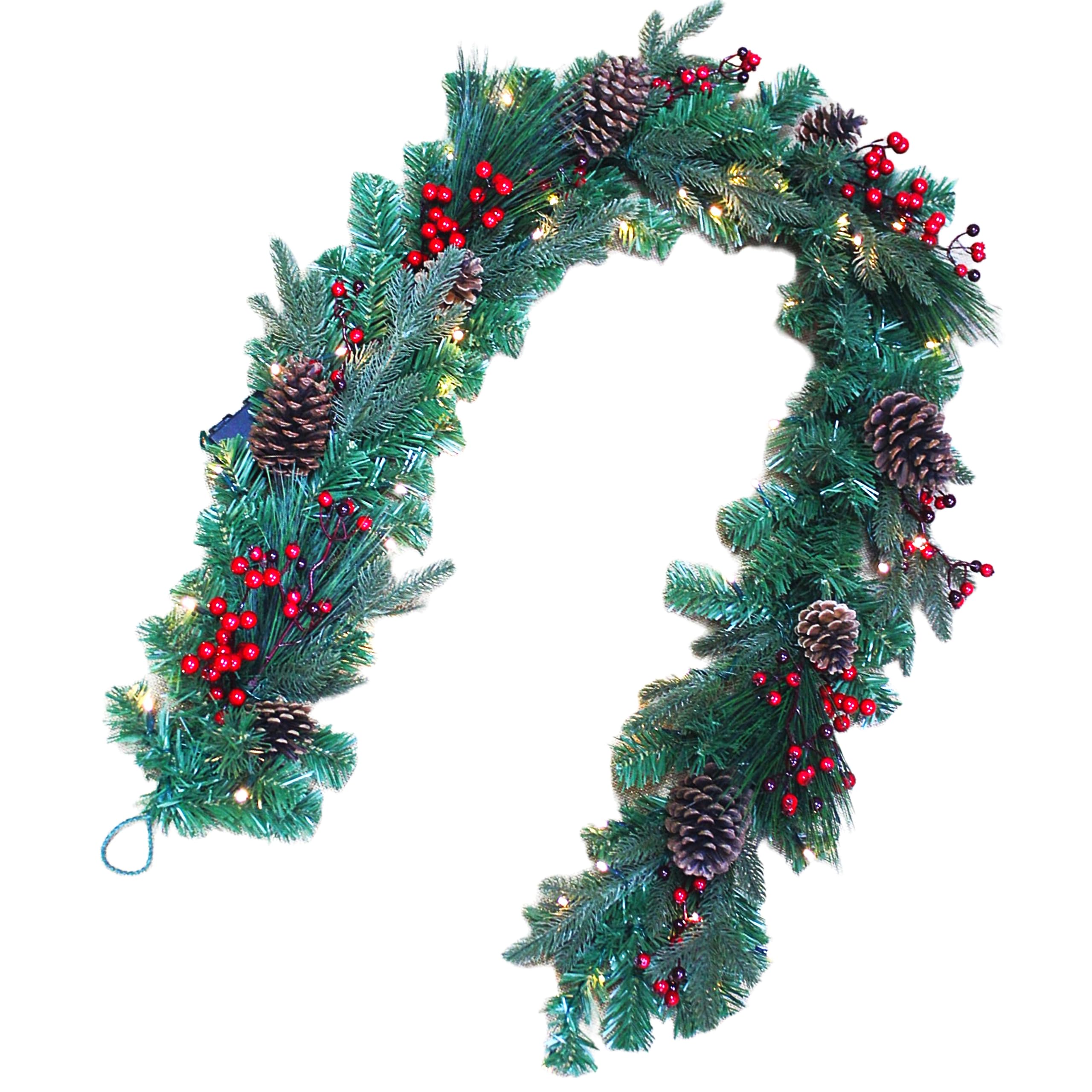 Shatchi 2M B/O Pre Lit Berry And Cone Garland With 50 Ww Leds Green