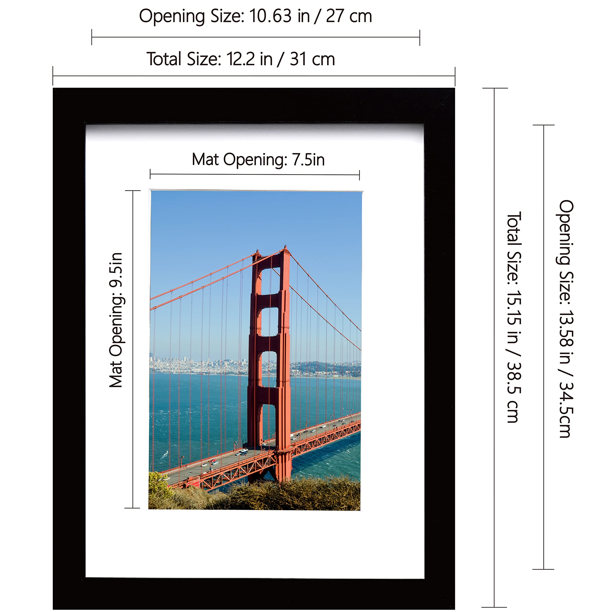 PEALSN 11x14 Picture Frame, Display Pictures 8 x 10 with Mat or 11 x 14 Without Mat for Wall Mounting Display, Photo Frames, Black