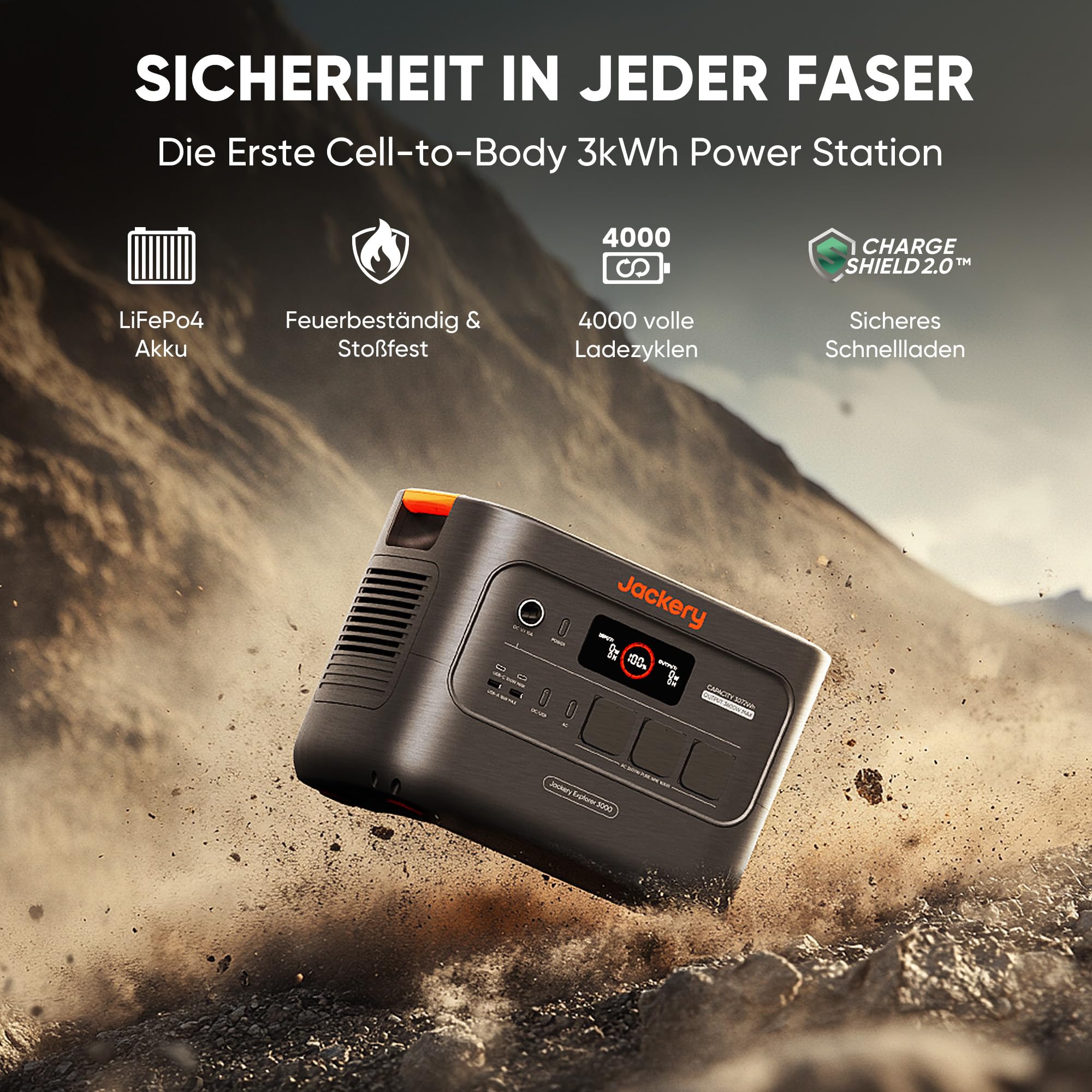 Jackery E3000 V2 3072Wh Powerstation mit 2×200W Solarpanel, 3600W Dauerleistung, 7200W Spitze, LiFePO4 Akku, 2x USB-C PD100W, Notstromgenerator für Zuhause, Camping & Wohnmobil