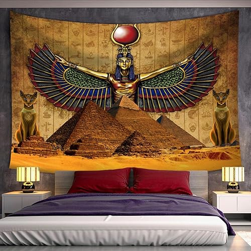 Miniatura 4 de Color Duty Tapiz Queen Isis para colgar en la pared, 80 x 60 pulgadas, tapiz jeroglífico egipcio antiguo, faraones egipcios, pirámides, cultura de