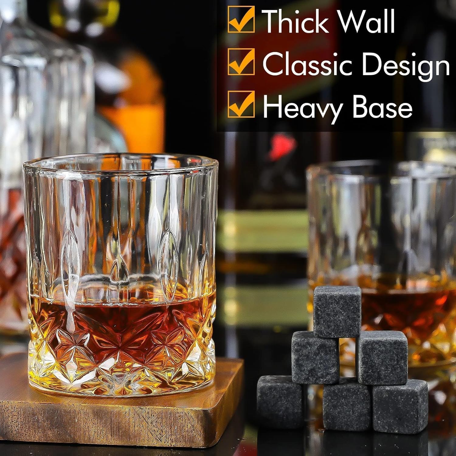 Whiskey Decanter Set for Men, Whiskey Glasses and Decanter with Cooling Stones Clear Glass Whisky Liquor Decanter Set for Whiskey Bourbon Rum Men Fathers'Gift - Image 4