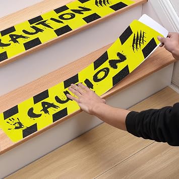 4Pcs Caution Grip Tape for Stair, 6x24" Rubber Anti Slip Traction Tape