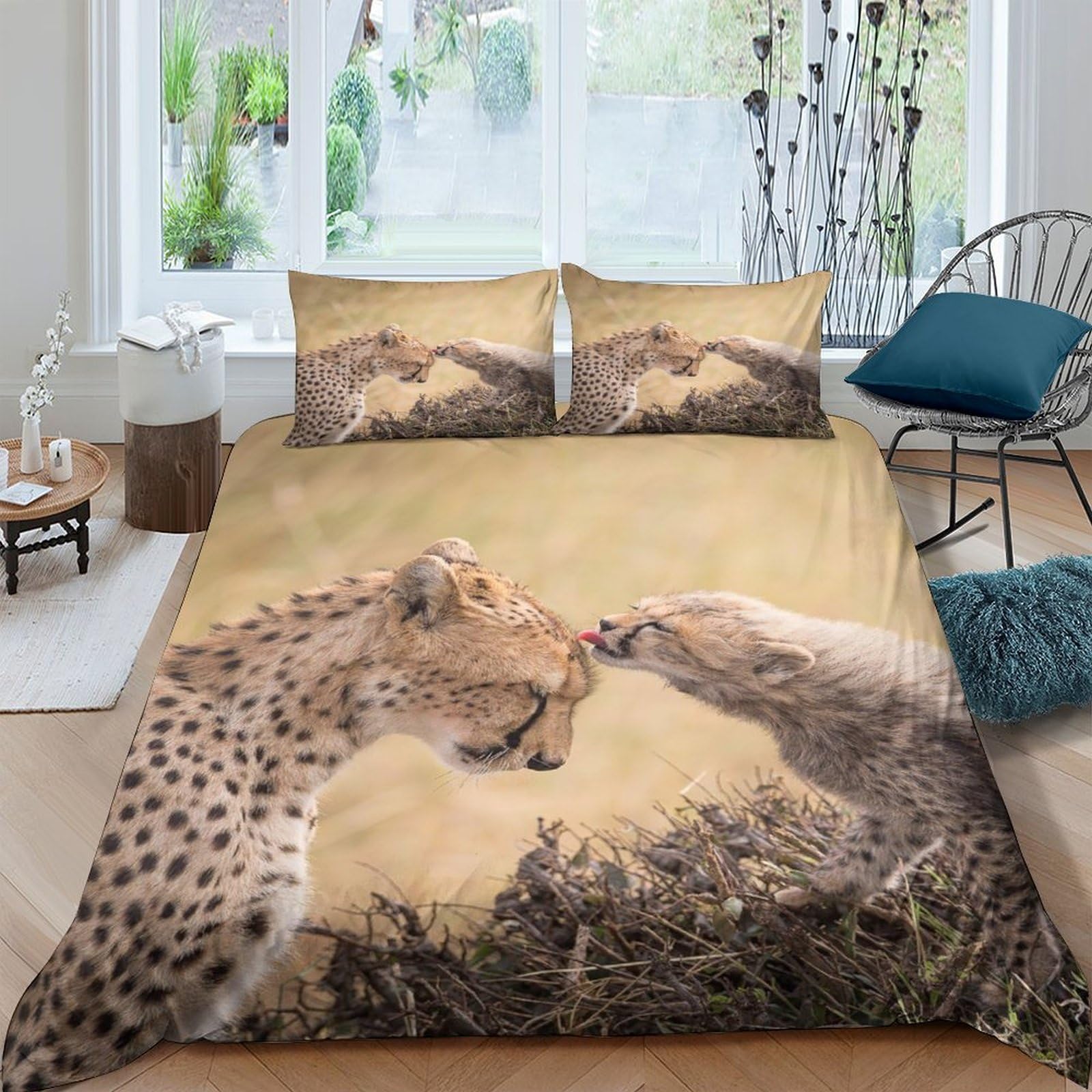 Ctjqhvkz Style-2 3D Printed Cheetah Wildlife Fitted Sheet Microfiber Soft Animal Lovers Bedroom Decor Machine Washable Mattress Cover Single（135X200cm）