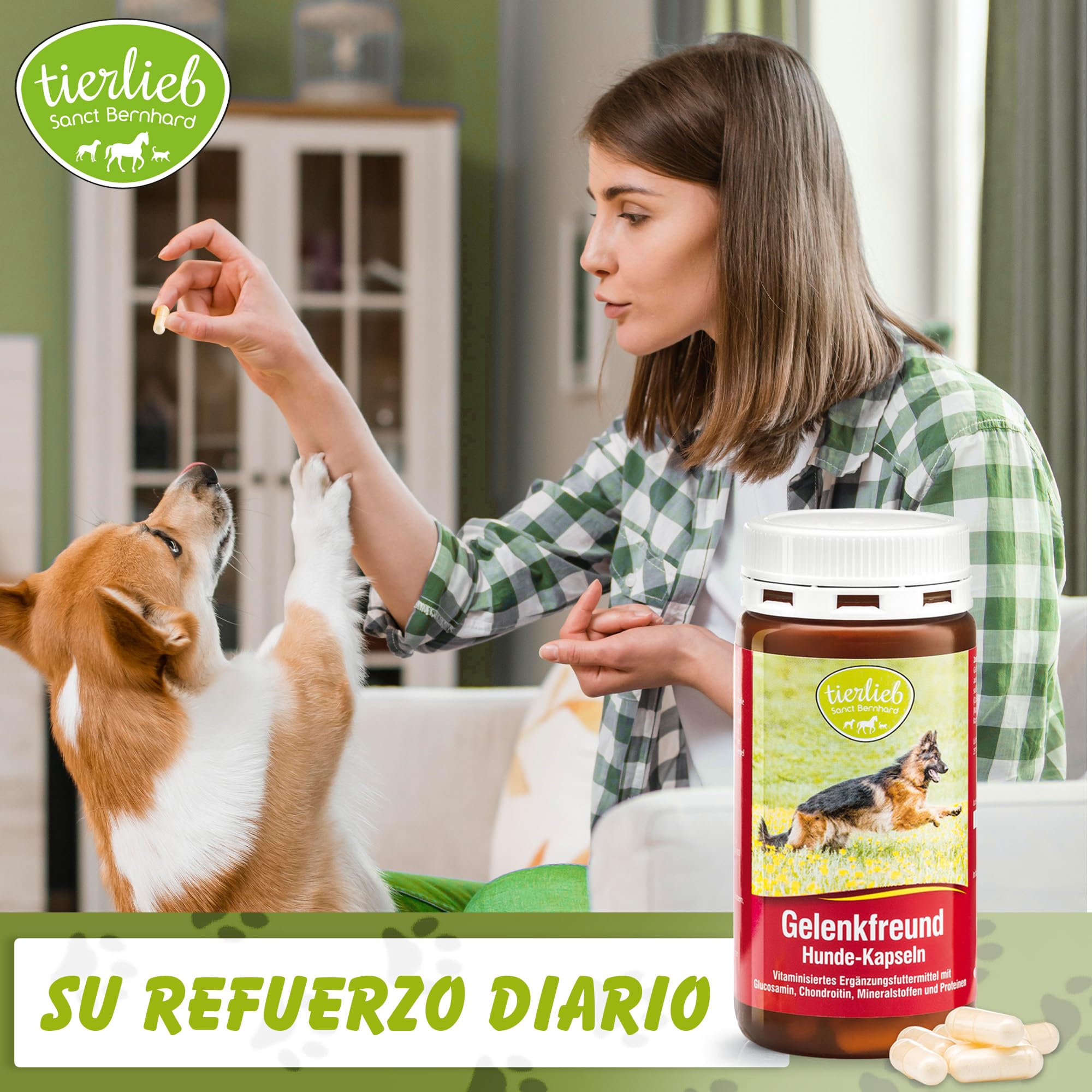 Complemneto para Las articlaciones de los Perros Gelenkfreund - 3x130 Cápsulas - Complemento para Perros, favorece el cartílago y fortalece la Estructura de los Huesos - Sanct Bernhard - Cebanatural