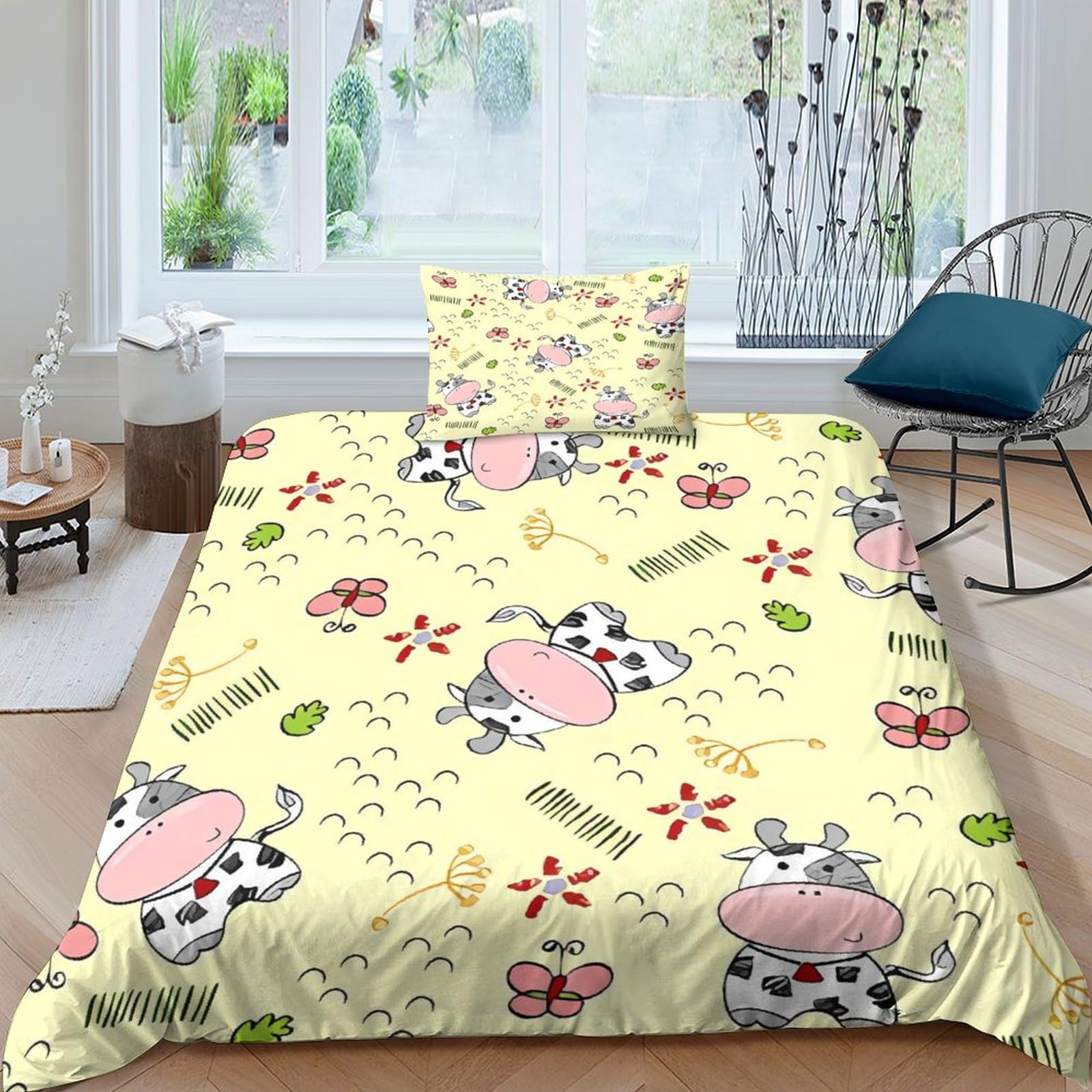 Housse de couette vache 135x200 avec taie pour lit simple