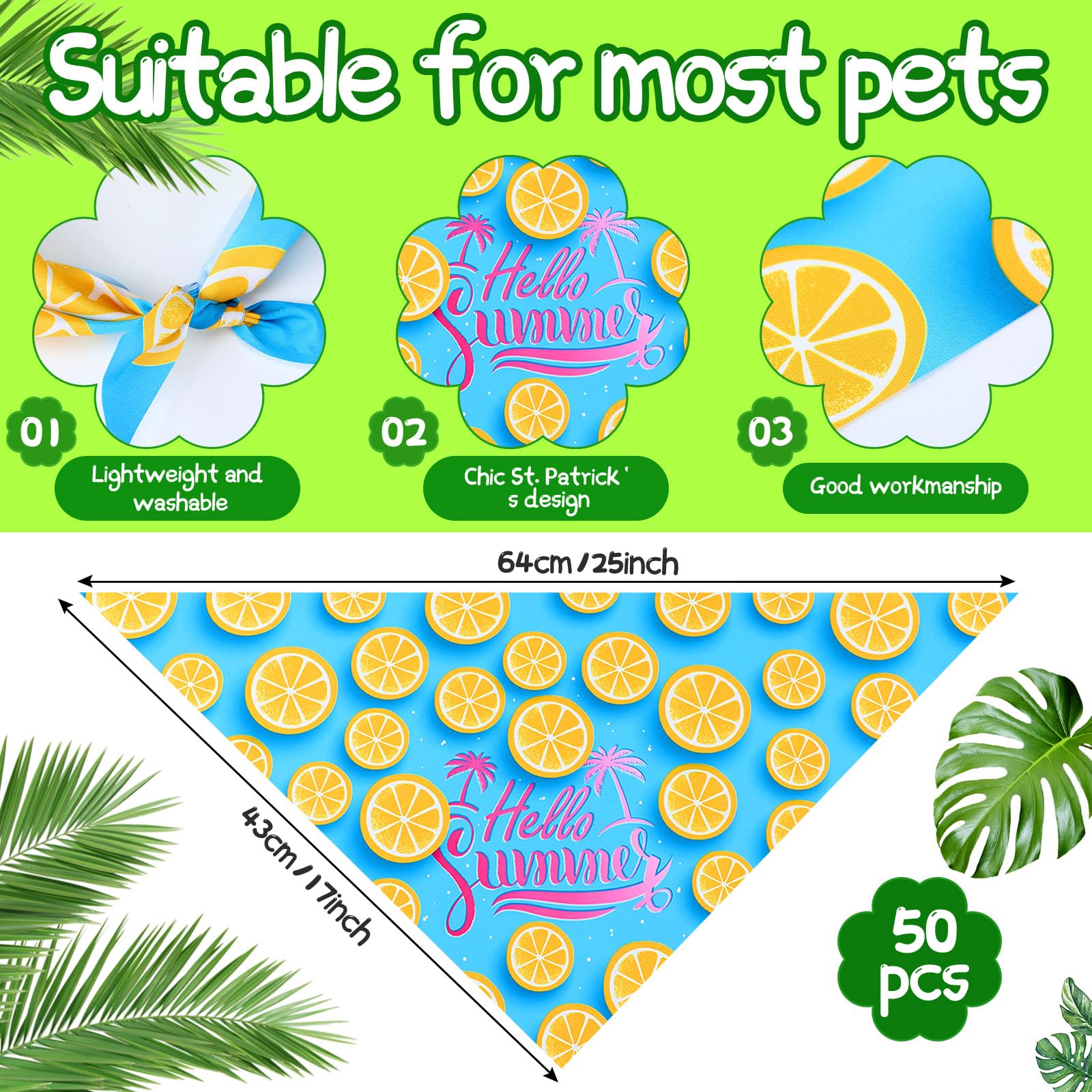 Chunful 50 bandane per cani per l'estate all'ingrosso bandane hawaiane bavaglino triangolo sciarpa per cani con motivo foglie di frutta fenicottero per l'estate accessori per animali domestici