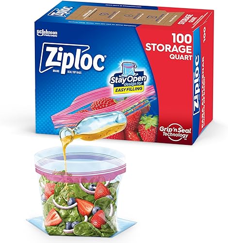 Miniatura 1 de Ziploc Bolsas de almacenamiento con nueva tecnología Grip 'n Seal, para alimentos, sándwich, organización y más, un cuarto de galón, 100 unidades, 1