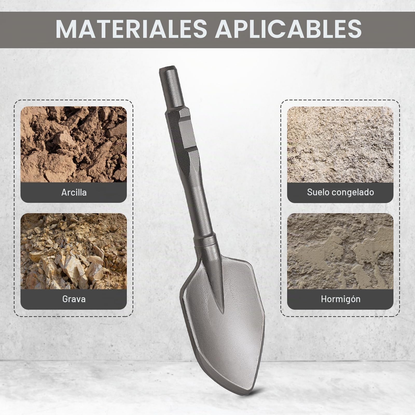 CPROSP Cincel pala Puntiagudo SDS HEX 450 * 135 mm, Pala Para Arcilla, Cincel Ancho para Asfalto/Hormigón, Tierra, Mampostería y Terrenos