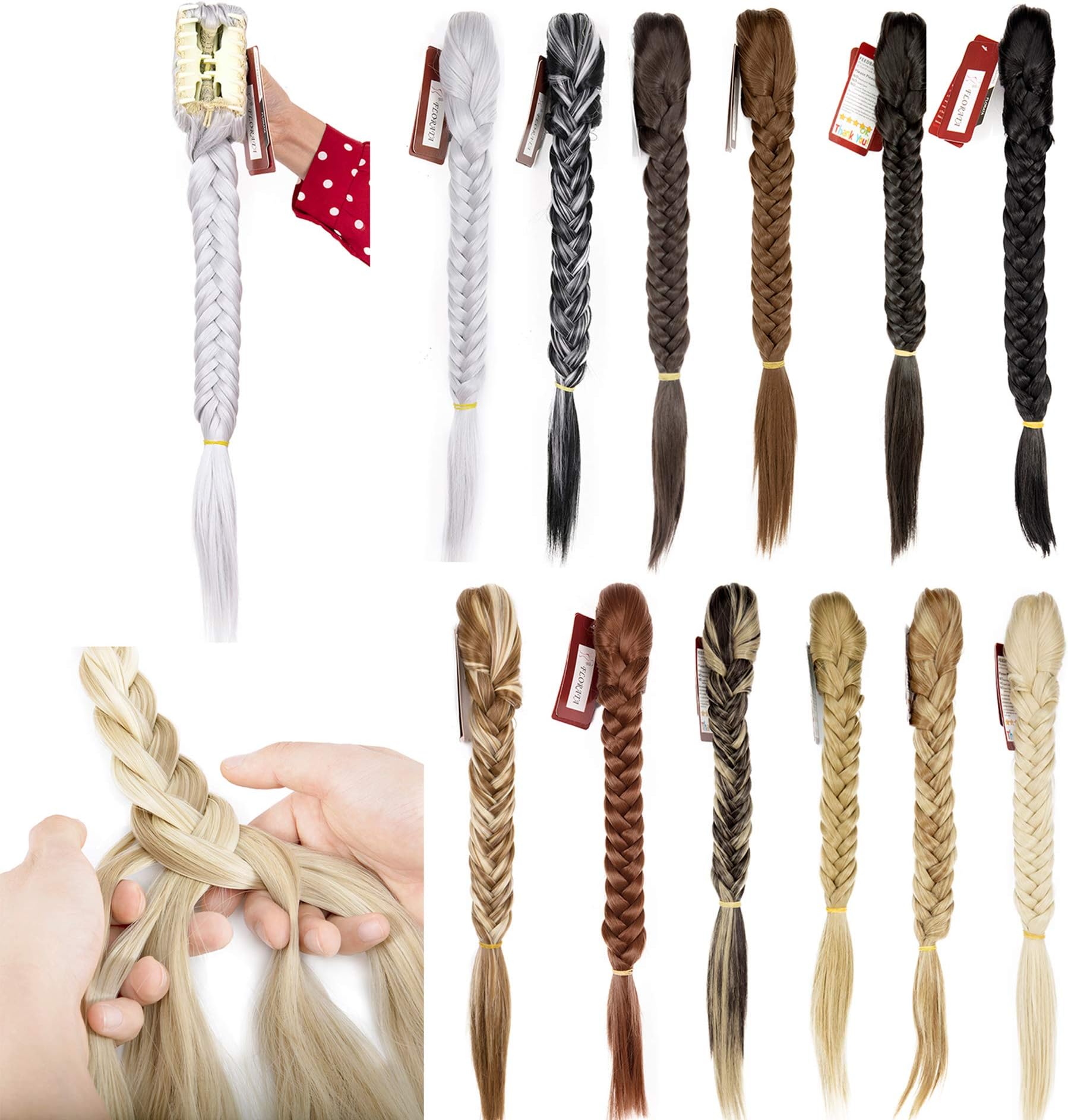 21" Claw Jaw Braiding Hair Synthetic Fishtail Braid Clip in Hair Extensions Braid Ponytail Extension with a Claw/Jaw Clip